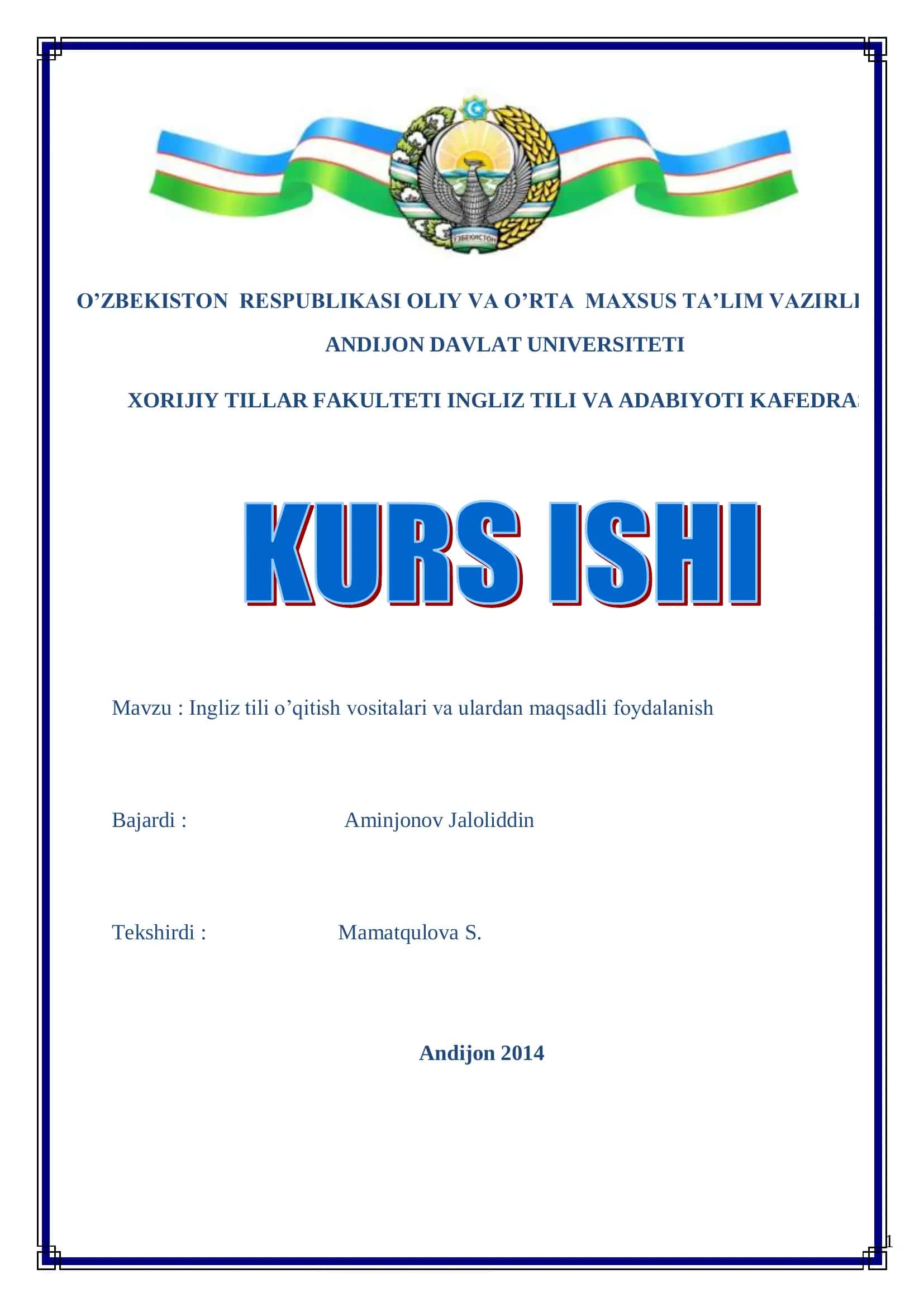 Ingliz tili o’qitish vositalari va usullardan maqsadli foydalanish