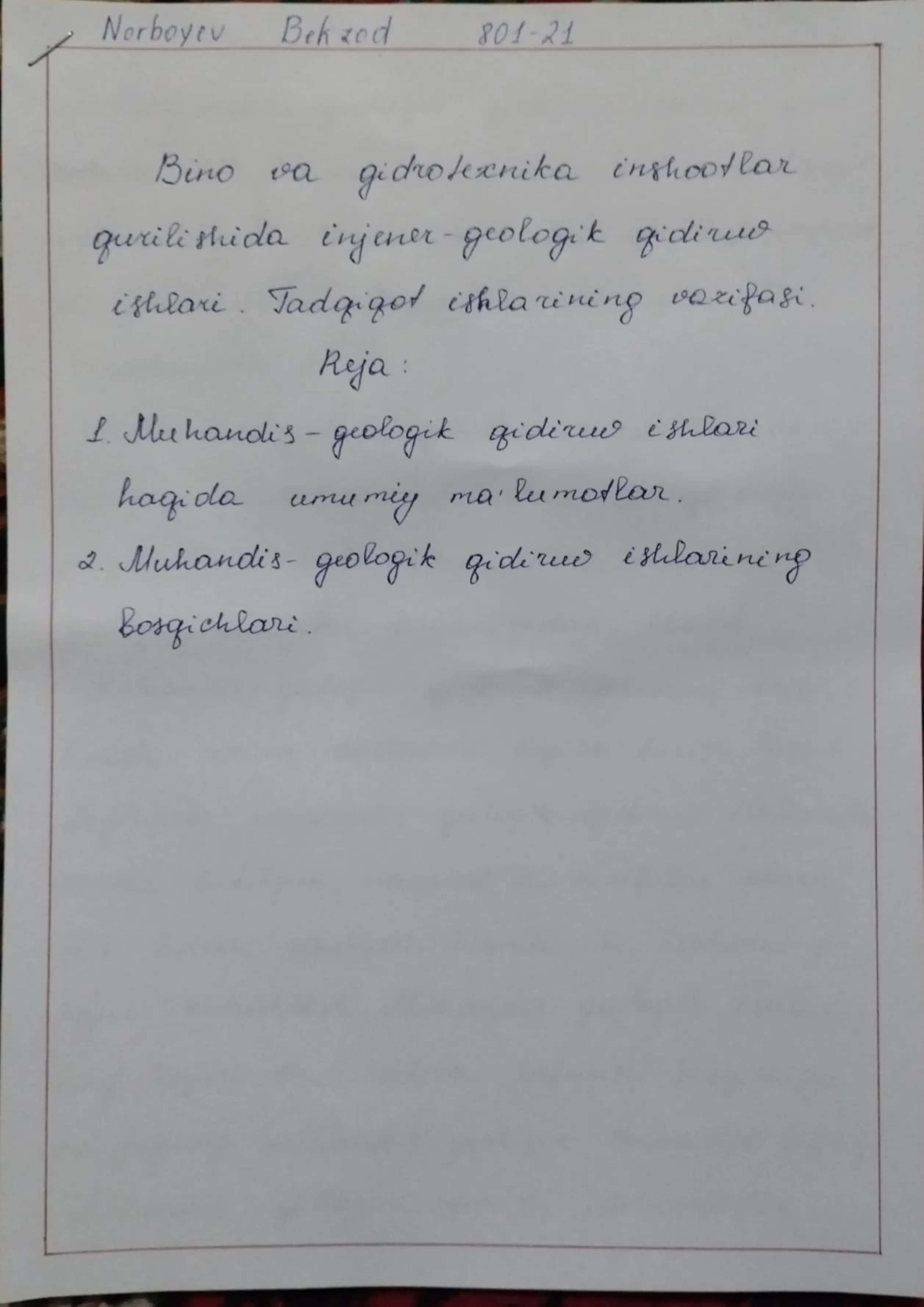 Bino va gidrotexnika inshootlari qurilishida injener-geologik qidiruv ishlari