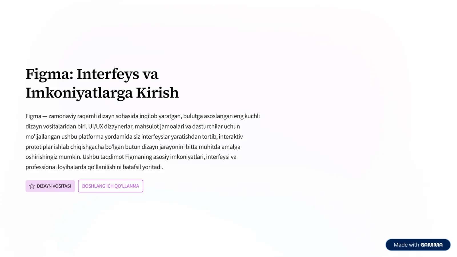 Figma: Interfeys va Imkoniyatlarga Kirish