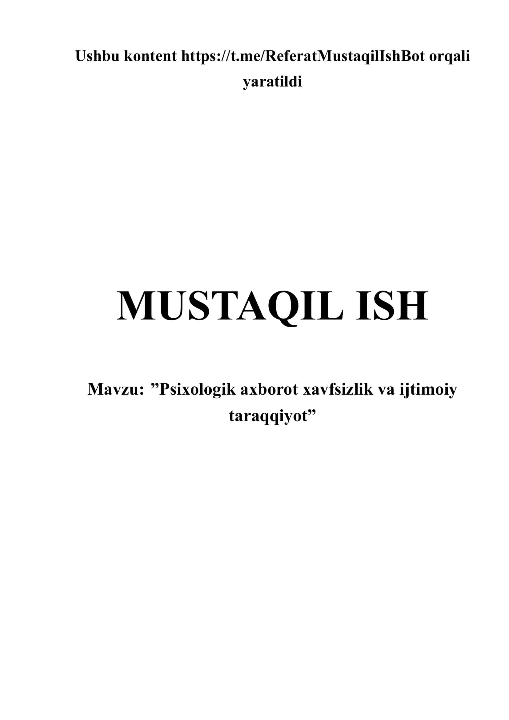 Psixologik axborot xavfsizlik va ijtimoiy taraqqiyot