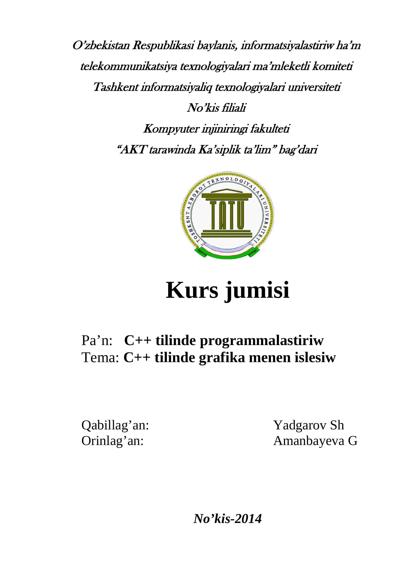 C++ tilinde grafika menen islesiw