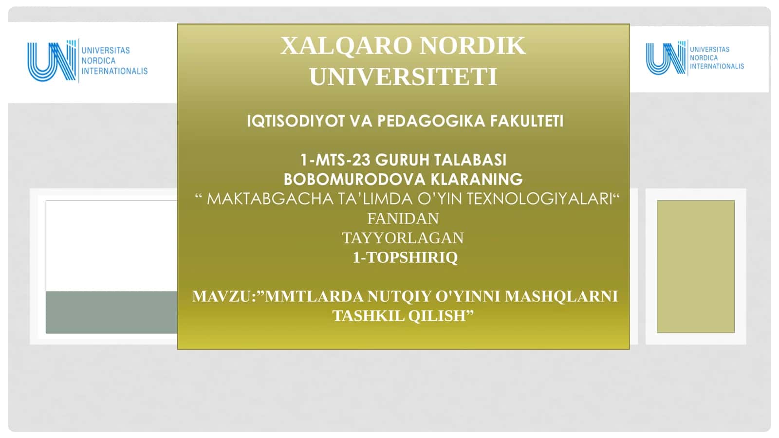 "MAKTABGACHA TA’LIMDA O’YIN TEXNOLOGIYALARI"