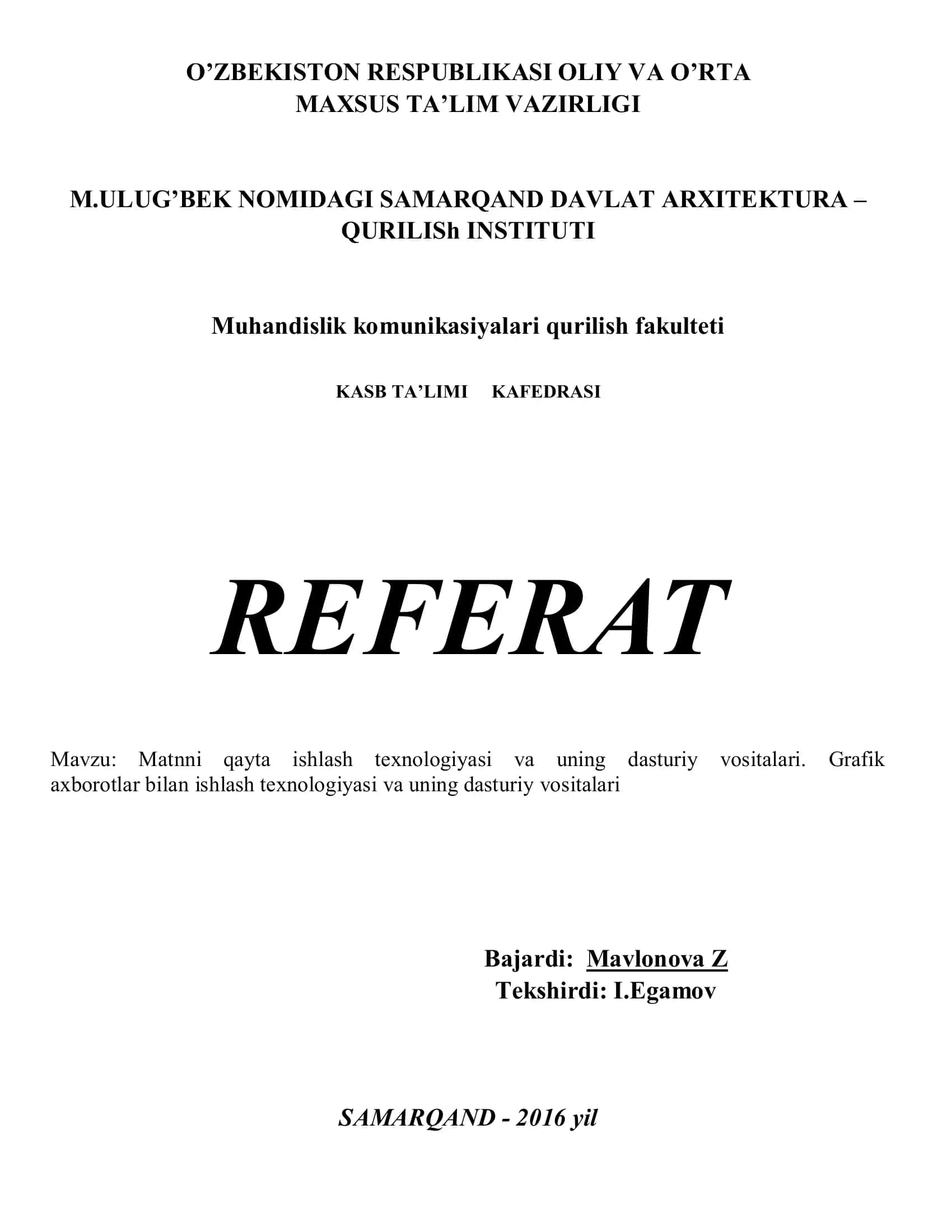 Matnni qayta ishlash texnologiyasi va uning dasturiy vositalari