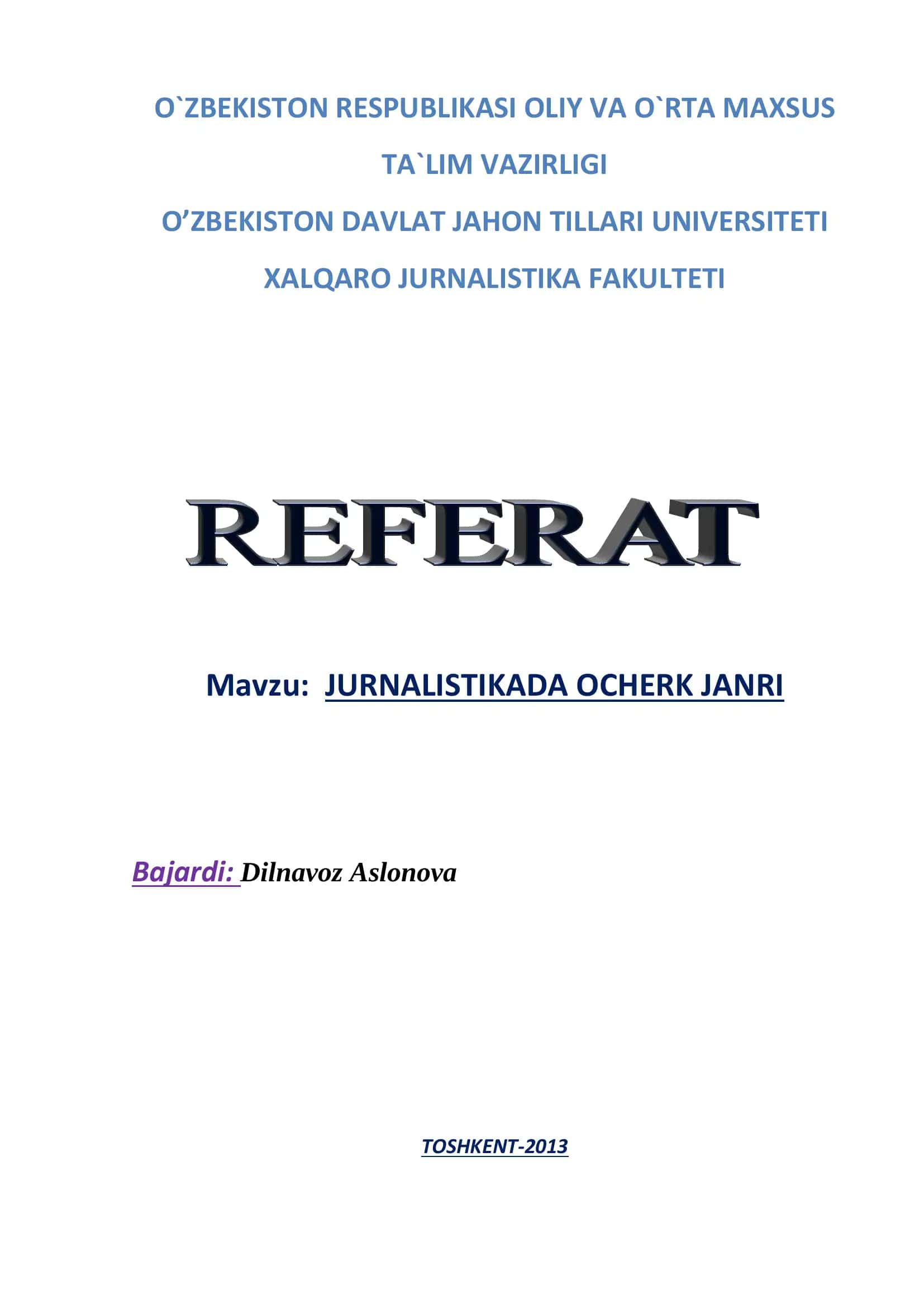 JURNALISTIKADA OCHERK JANRI