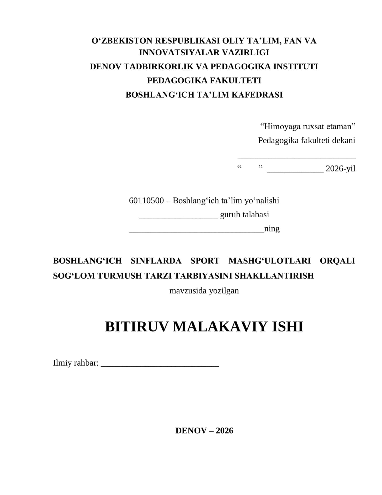 Sport Mashg'ulotlari Orqali Sog'olm Turmush Tarzi Tarbiyasi