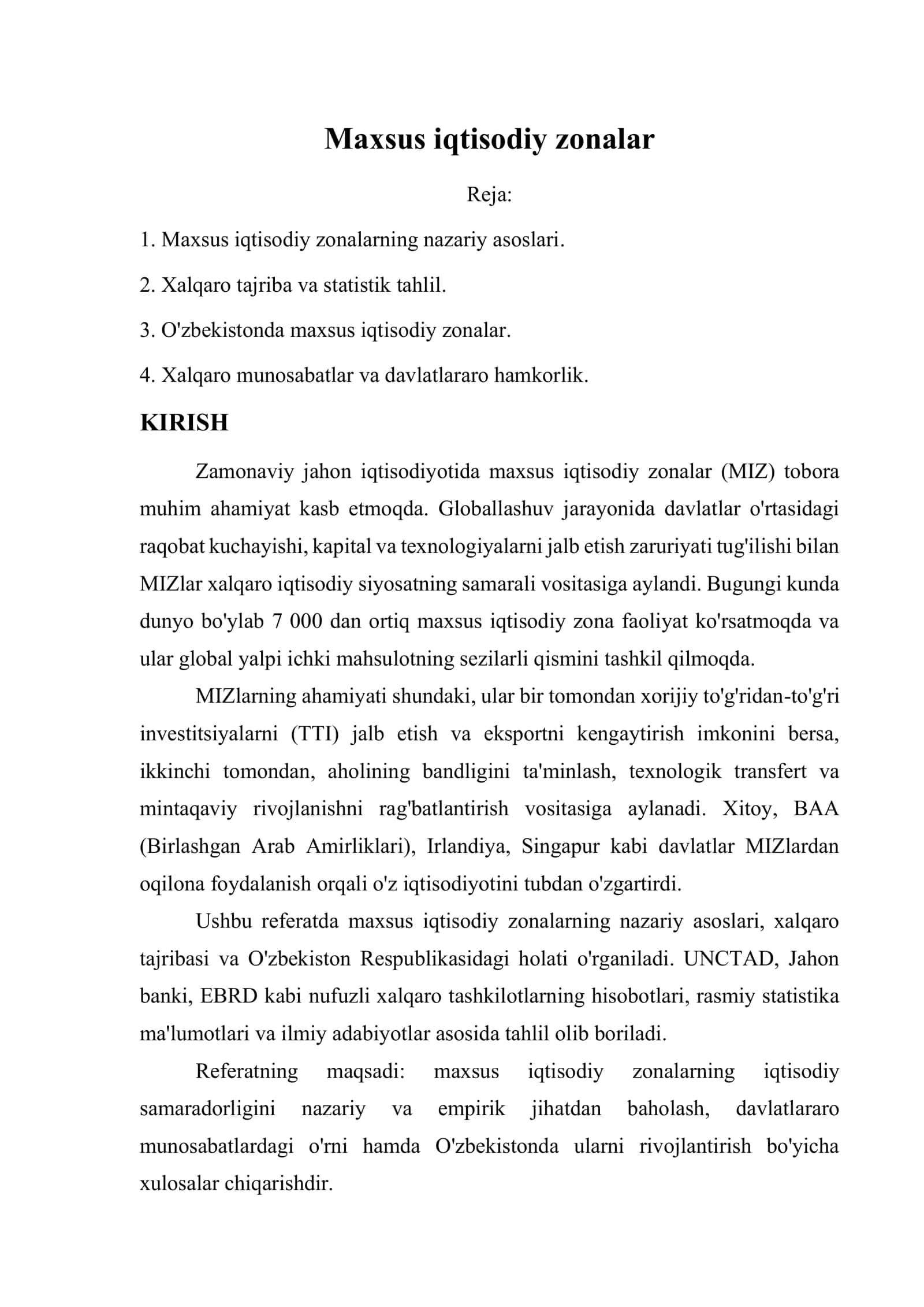 Maxsus iqtisodiy zonalar