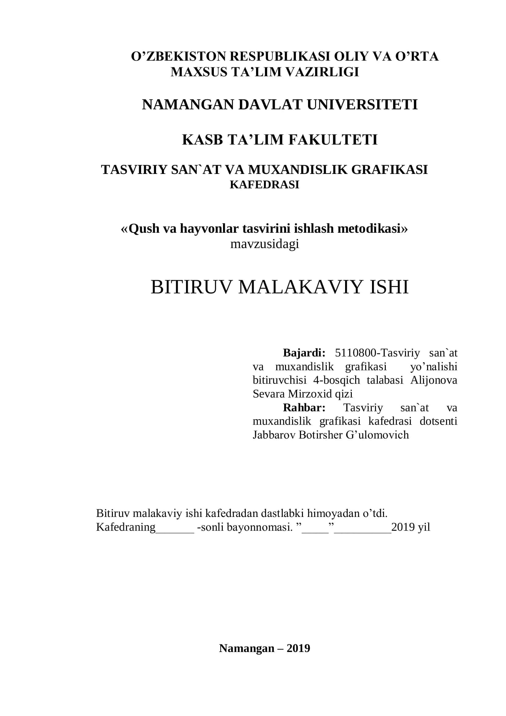 Qush va hayvonlar tasvirini ishlash metodikasi