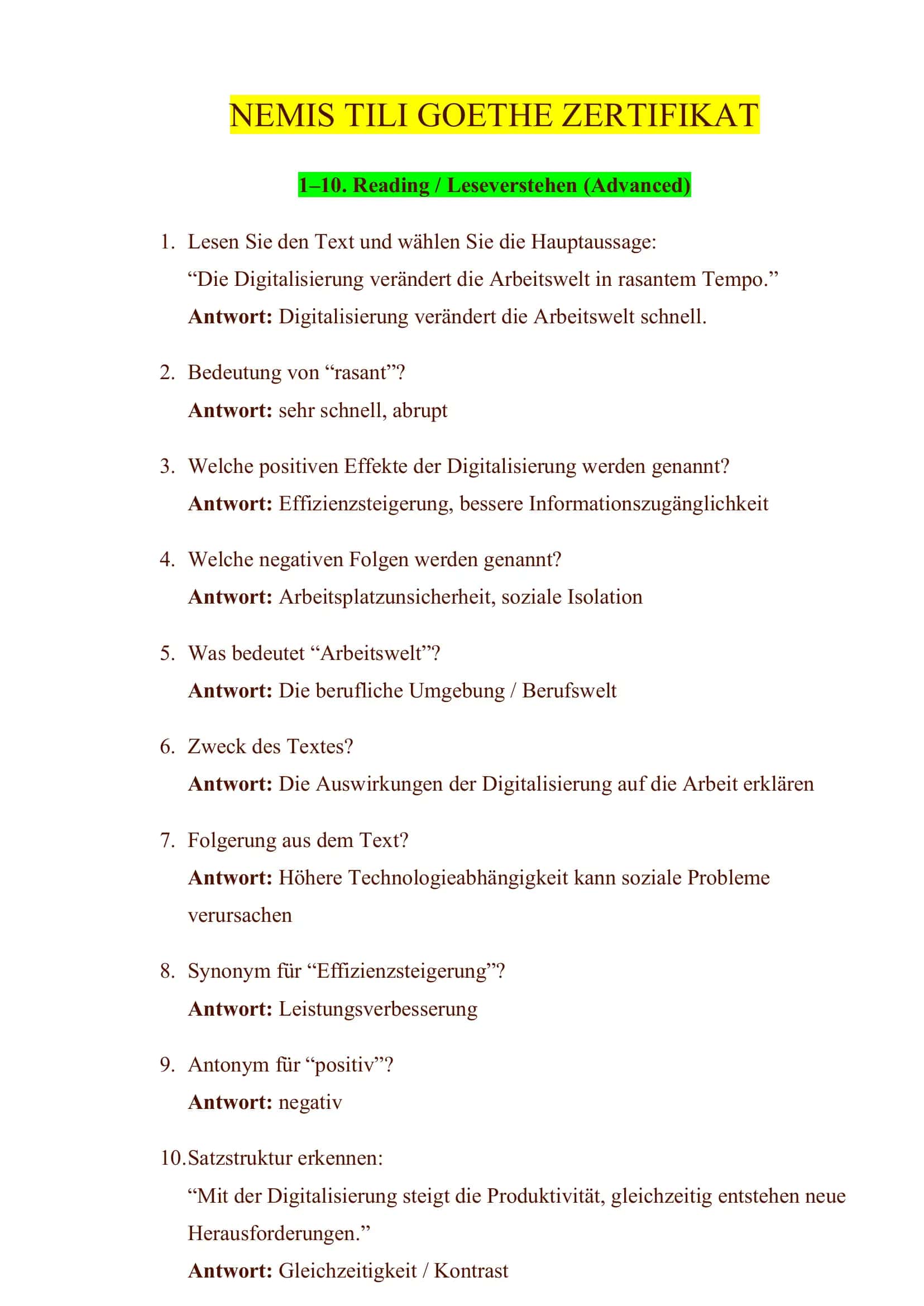 NEMIS TILI GOETHE ZERTIFIKAT