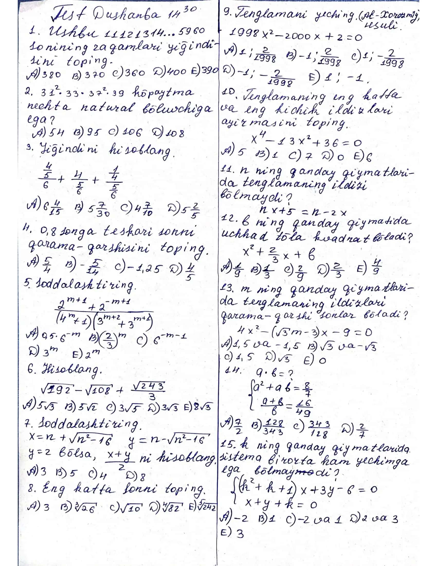 matematika test