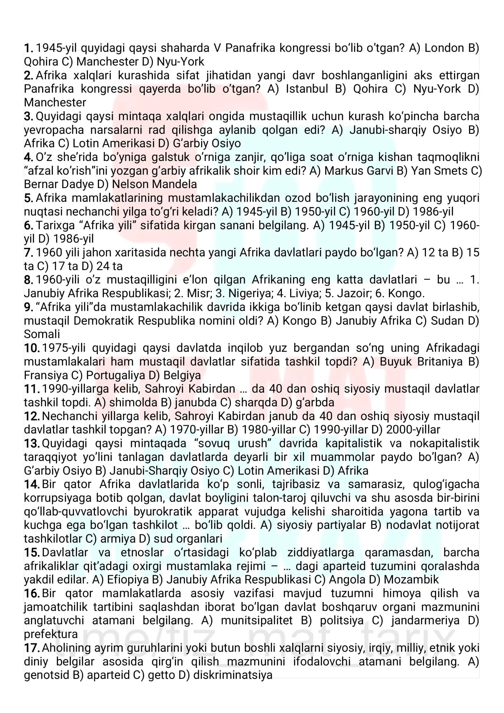Afrika Xalqlari Qarashida Mustaqillik Uchun Kurash