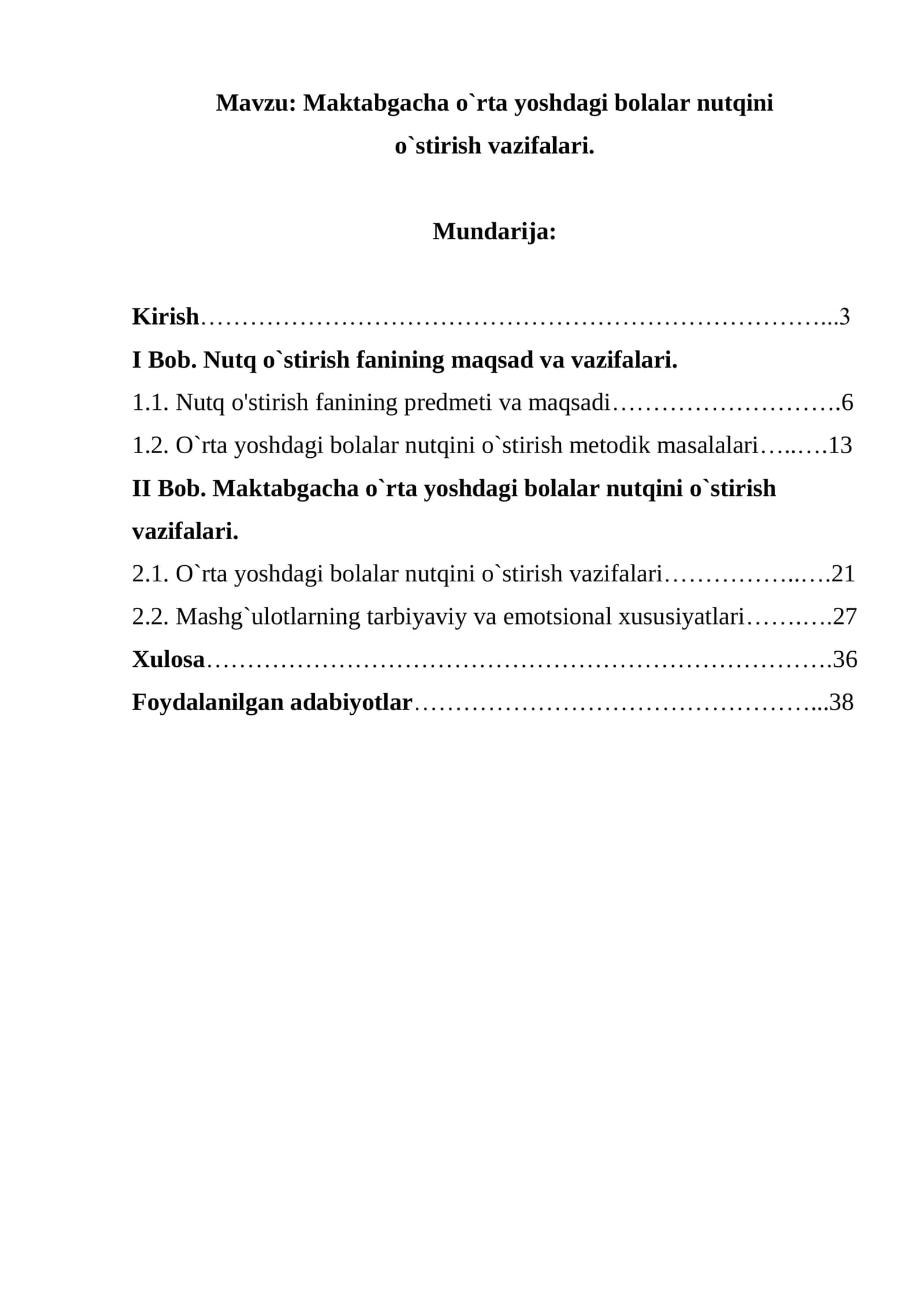 Maktabgacha o`rta yoshdagi bolalar nutqini o`stirish vazifalari