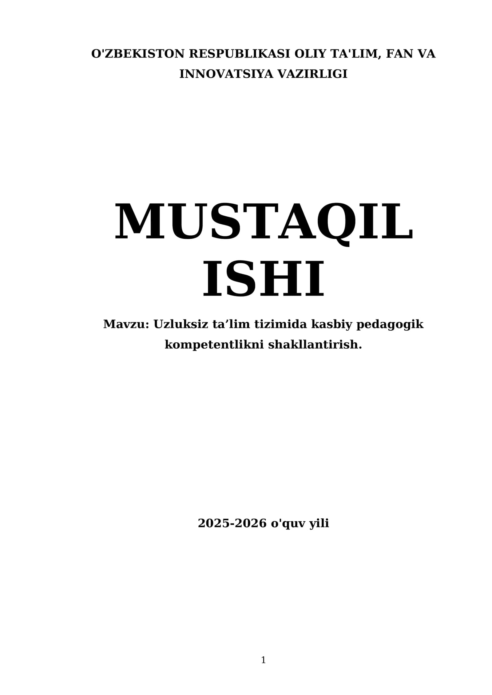 Uzluksiz ta’lim tizimida kasbiy pedagogik kompetentlikni shakllantirish