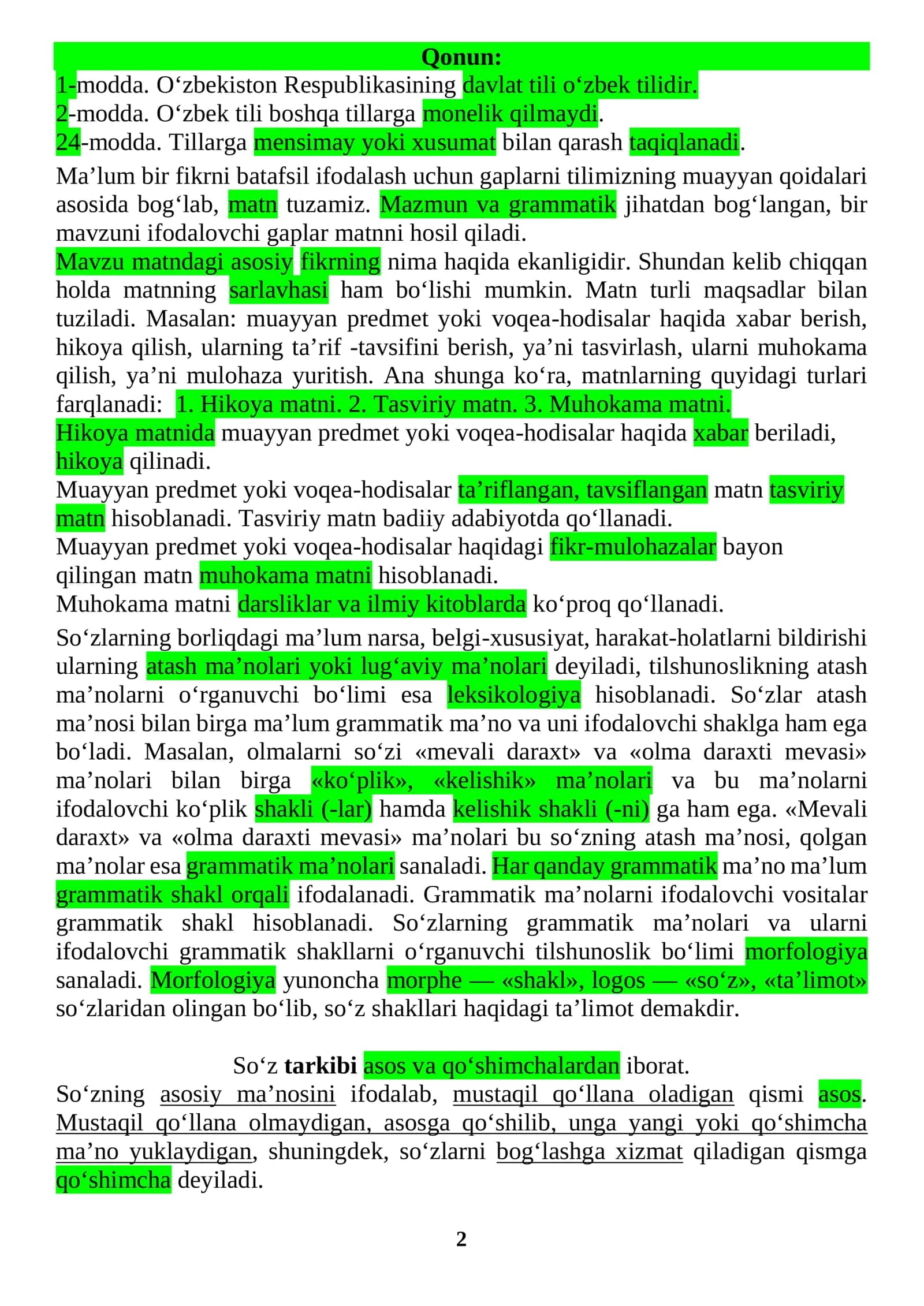asosiy grammatik mavzular testlar bilan