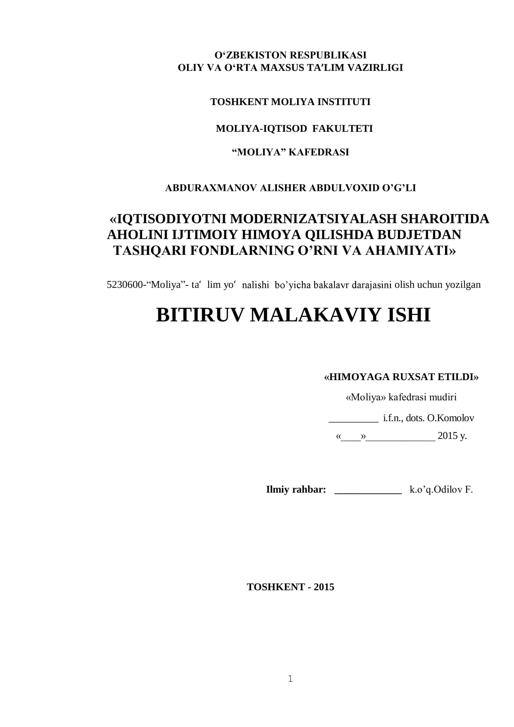 Moliyaviy fondlarining vazifalari va turlari