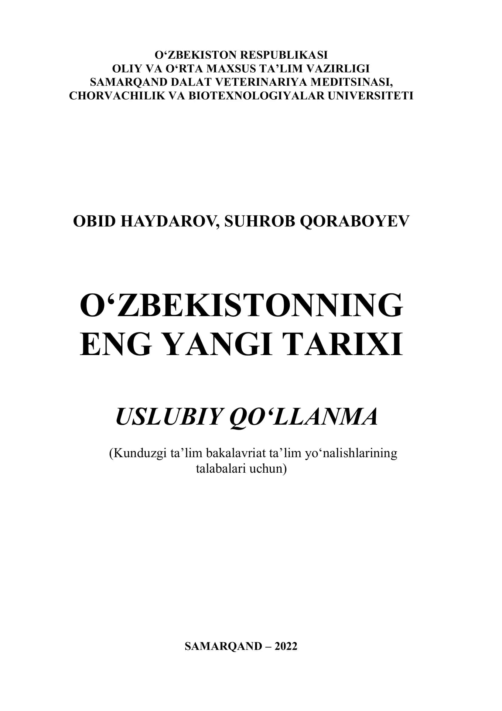 O‘zbekistonning eng yangi tarixi