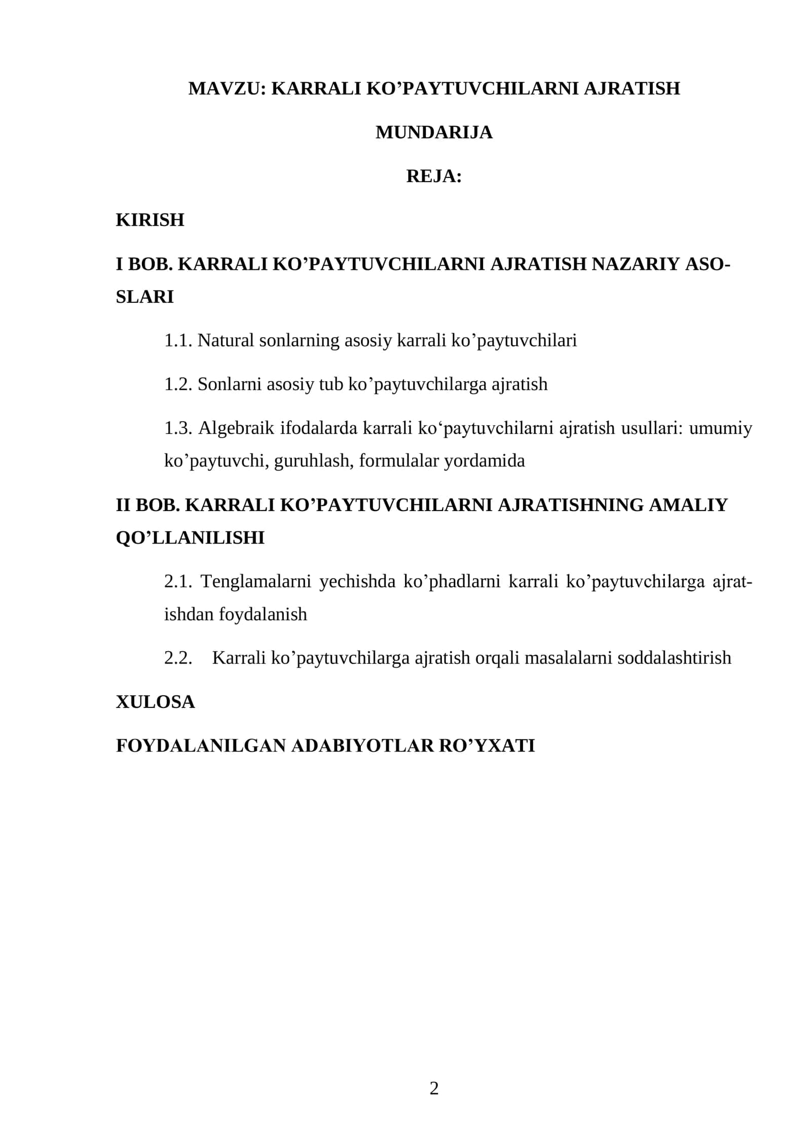 KARRALI KO’PAYTUVCHILARNI AJRATISH