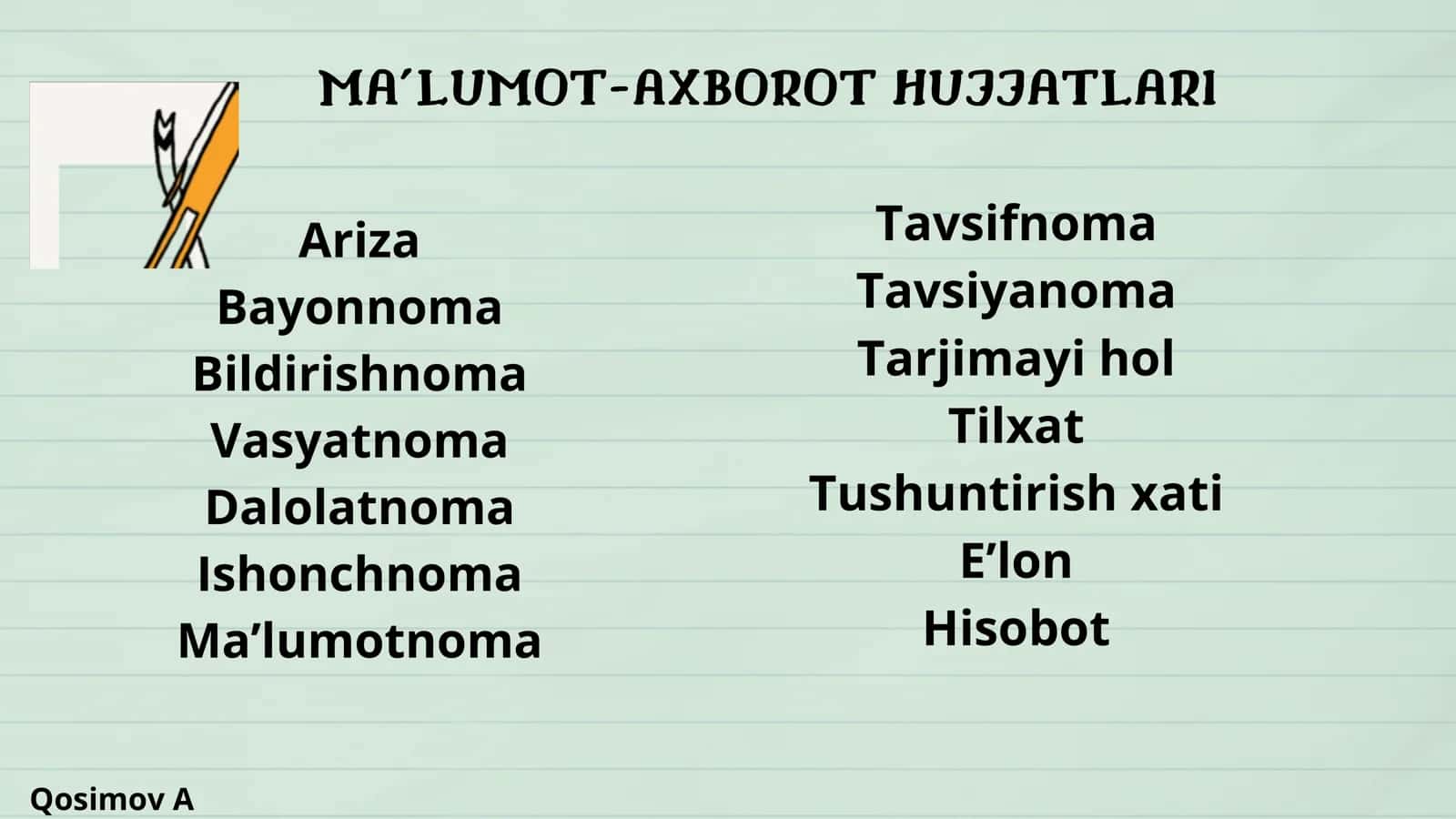 MA’LUMOT-AXBOROT HUJJATLARI