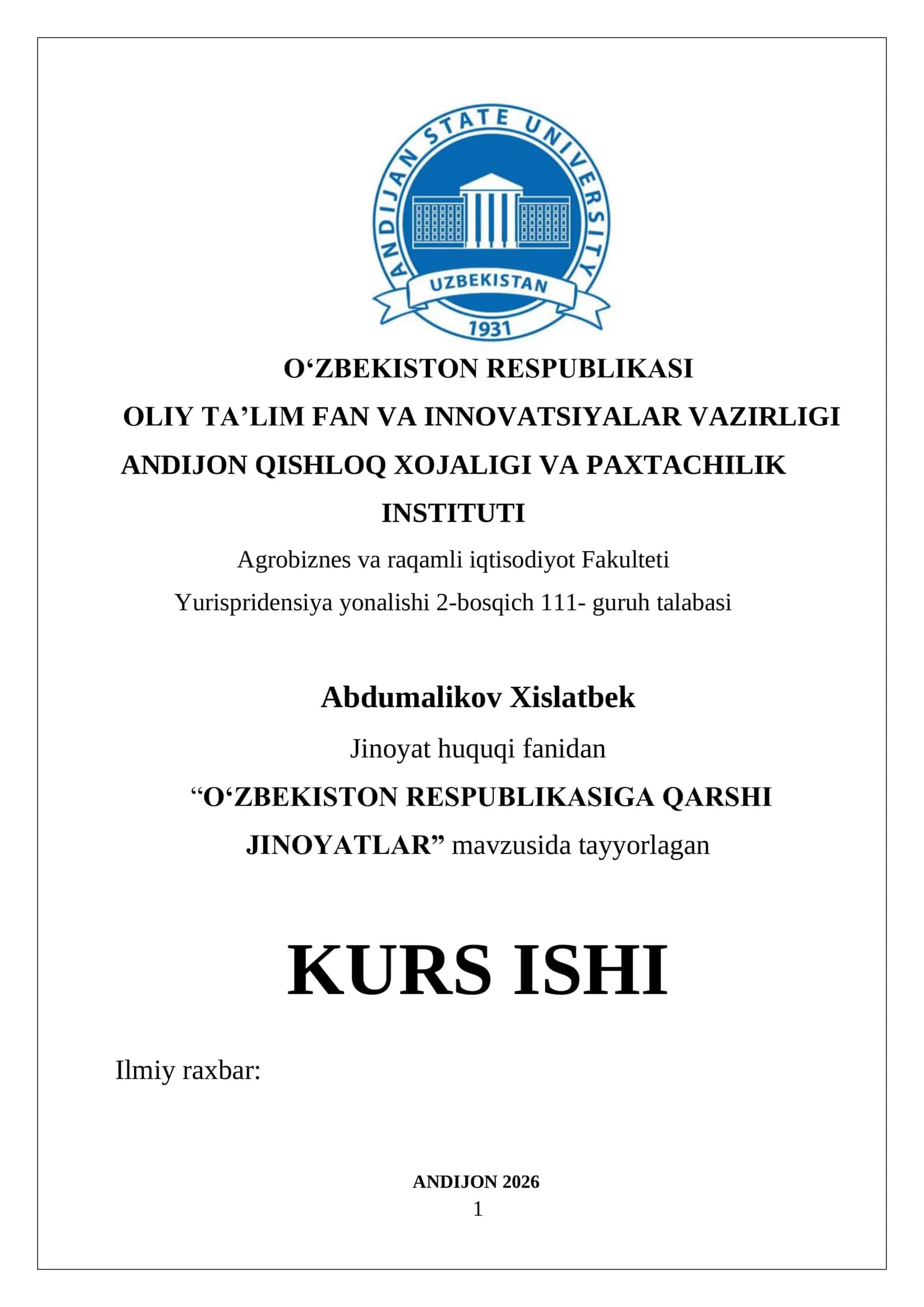OʻZBEKISTON RESPUBLIKASIGA QARSHI JINOYATLAR