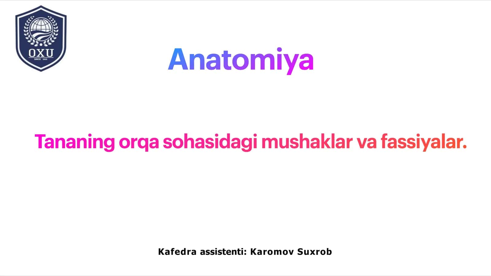 Orqa guruh mushaklari klassifikatsiyasi