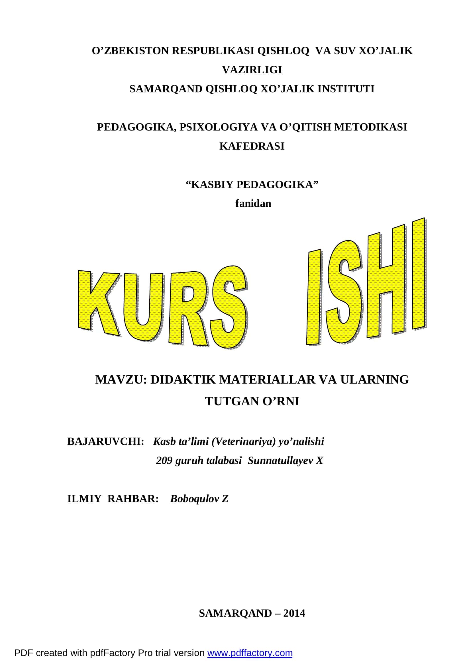 DIDAKTIK MATERIALLAR VA ULARNING TUTGAN O’RNI