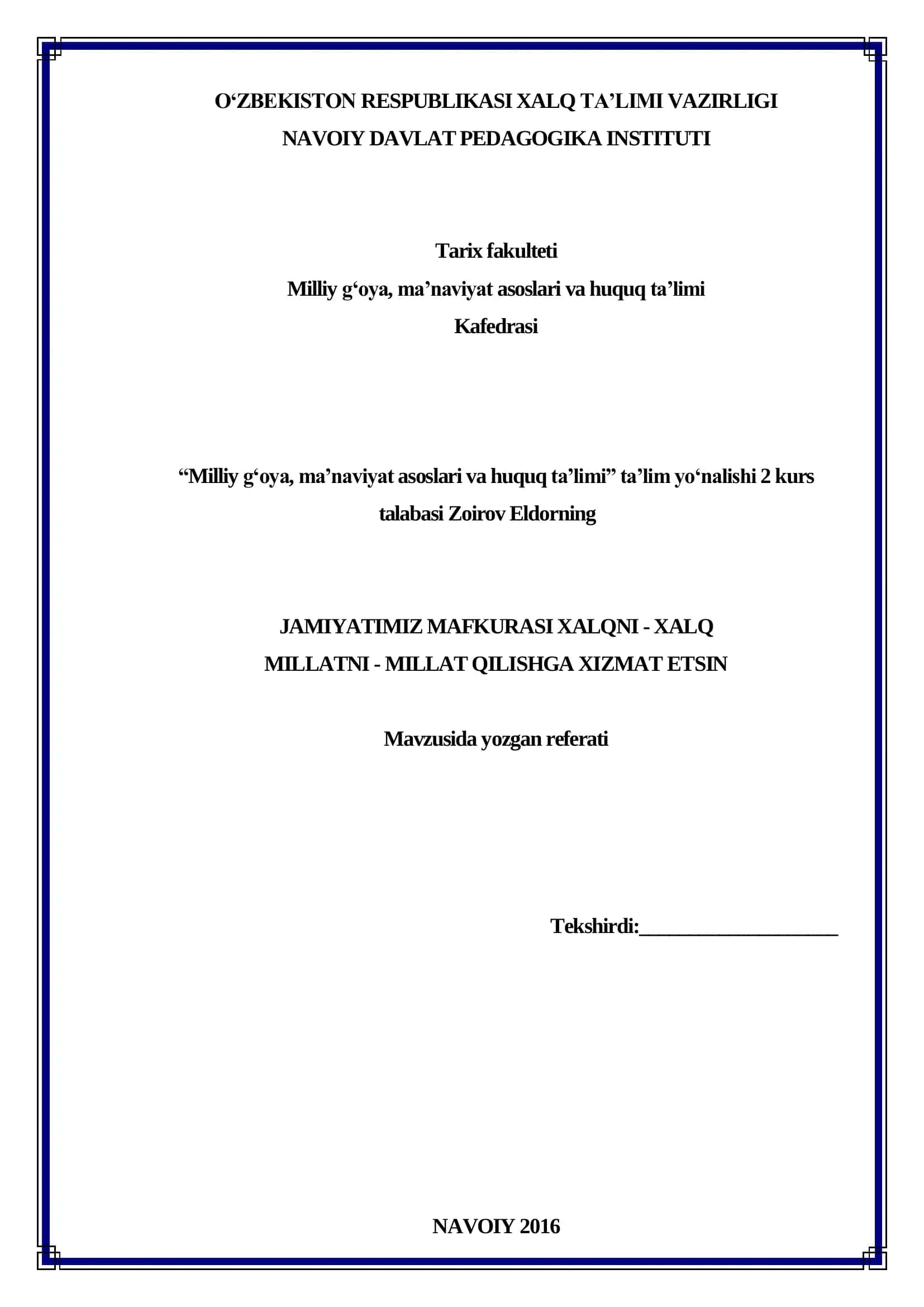 Mavzusida yozgan referati