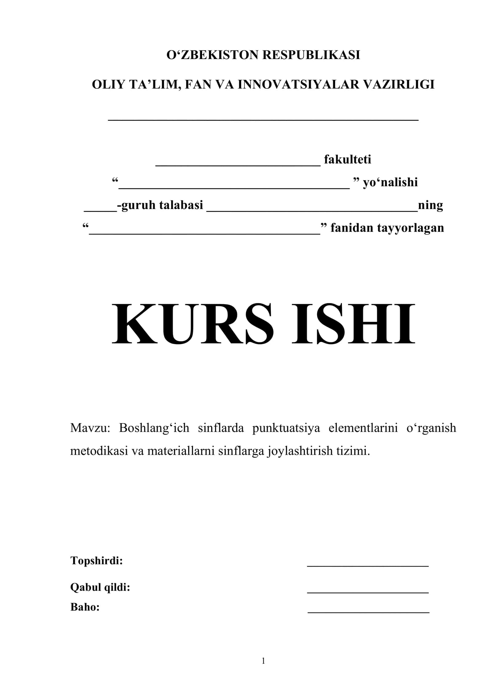 Boshlang‘ich sinflarda punktuatsiya elementlarini o‘rganish