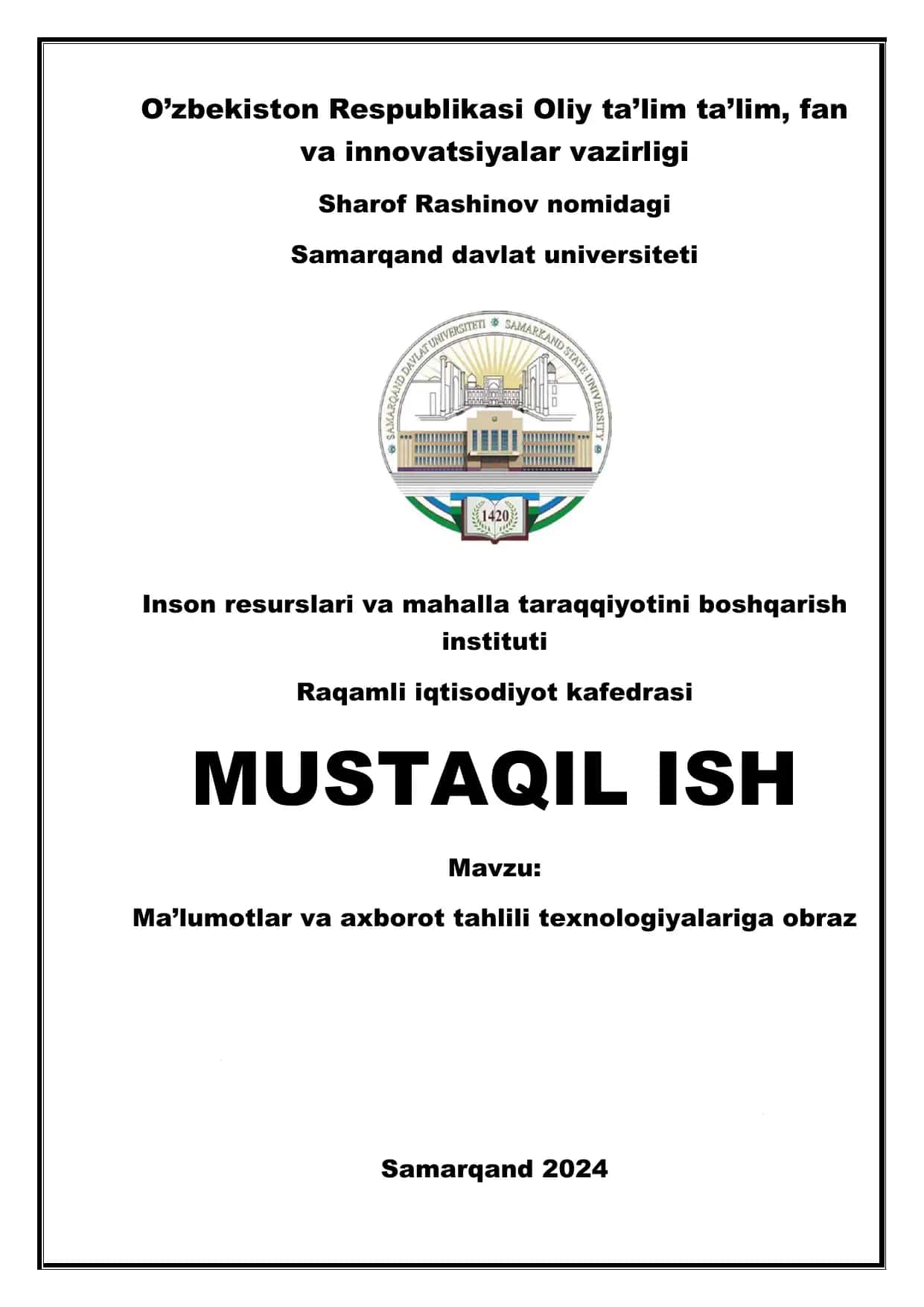Ma'lumotlar va axborot tahlili texnologiyalariga obraz