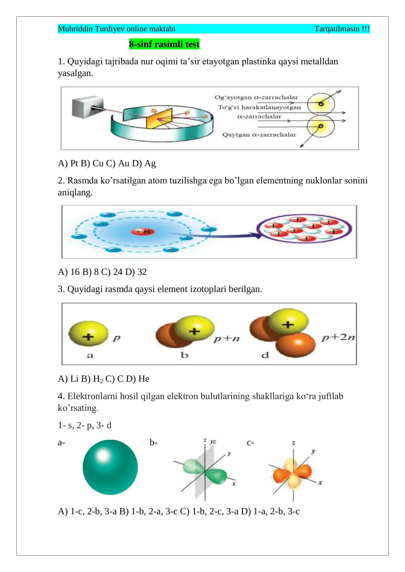 8-sinf rasimli test