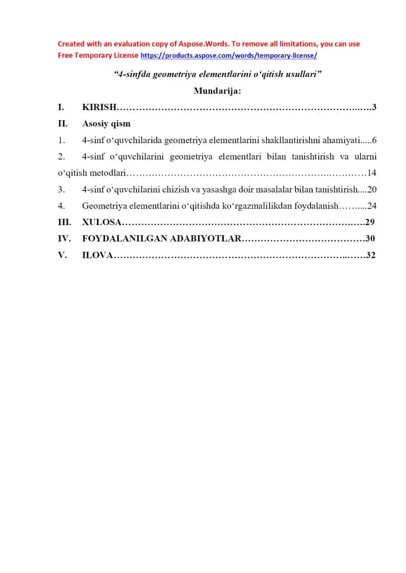 4-sinfda geometriya elementlarini o‘qitish usullari