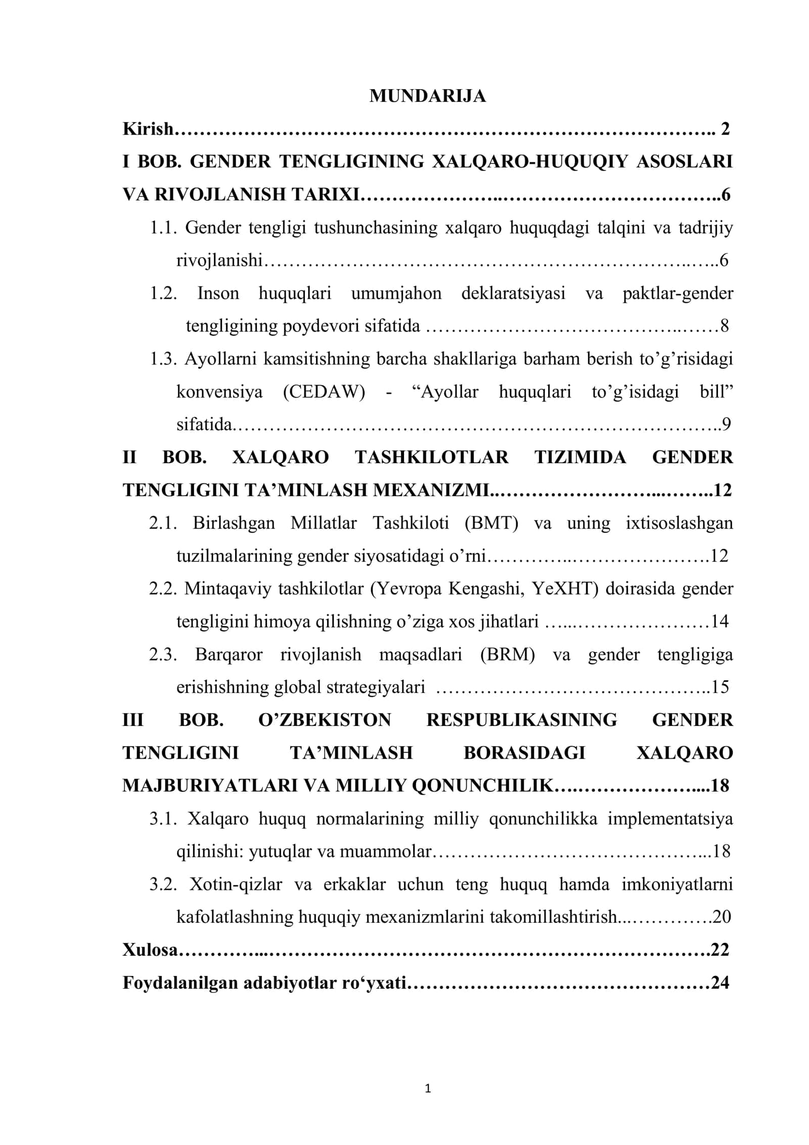 gender tengligining xalqaro-huquqiy asoslarini kompleks tahlil qilish