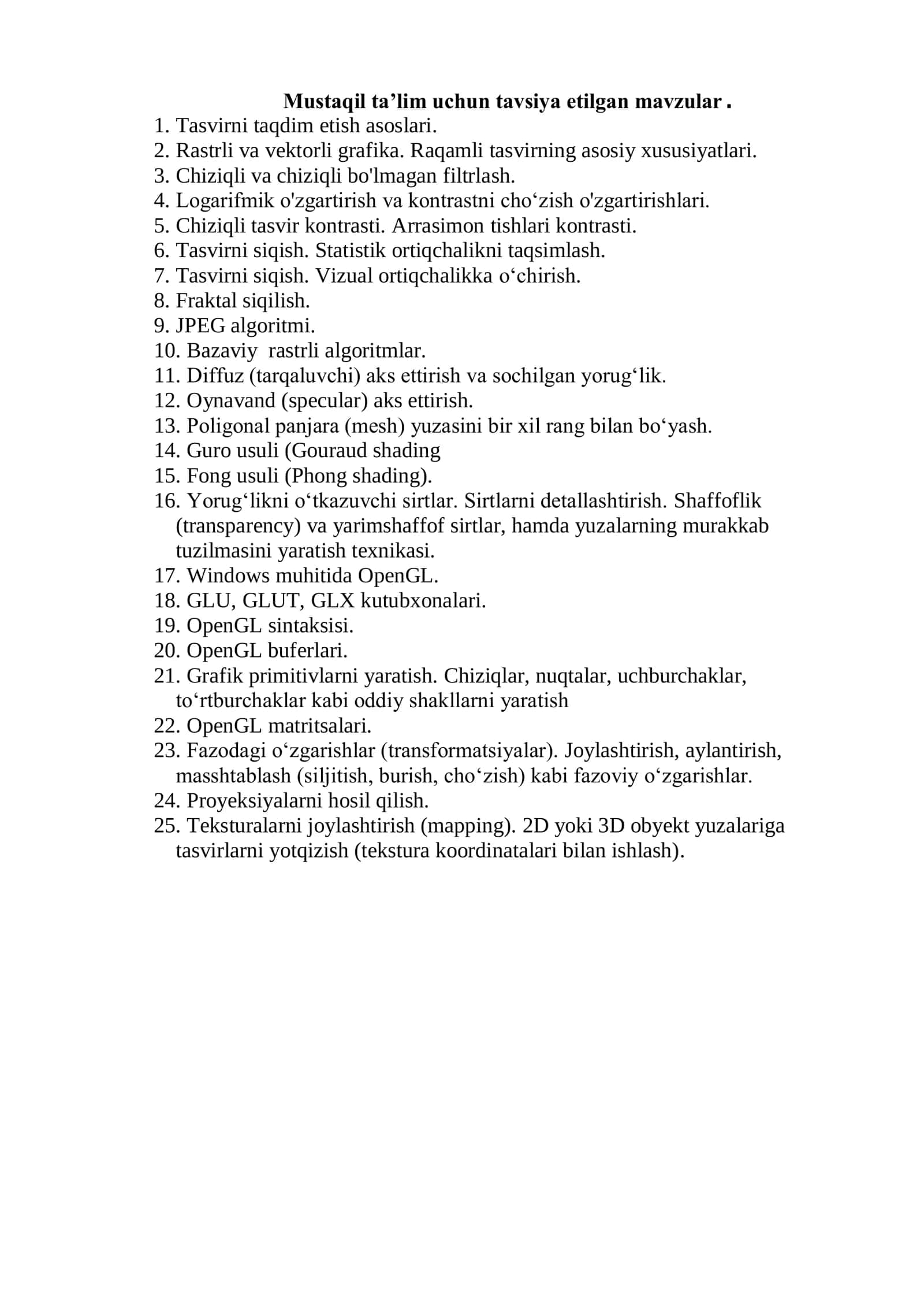 Tasvirni taqdim etish asoslari