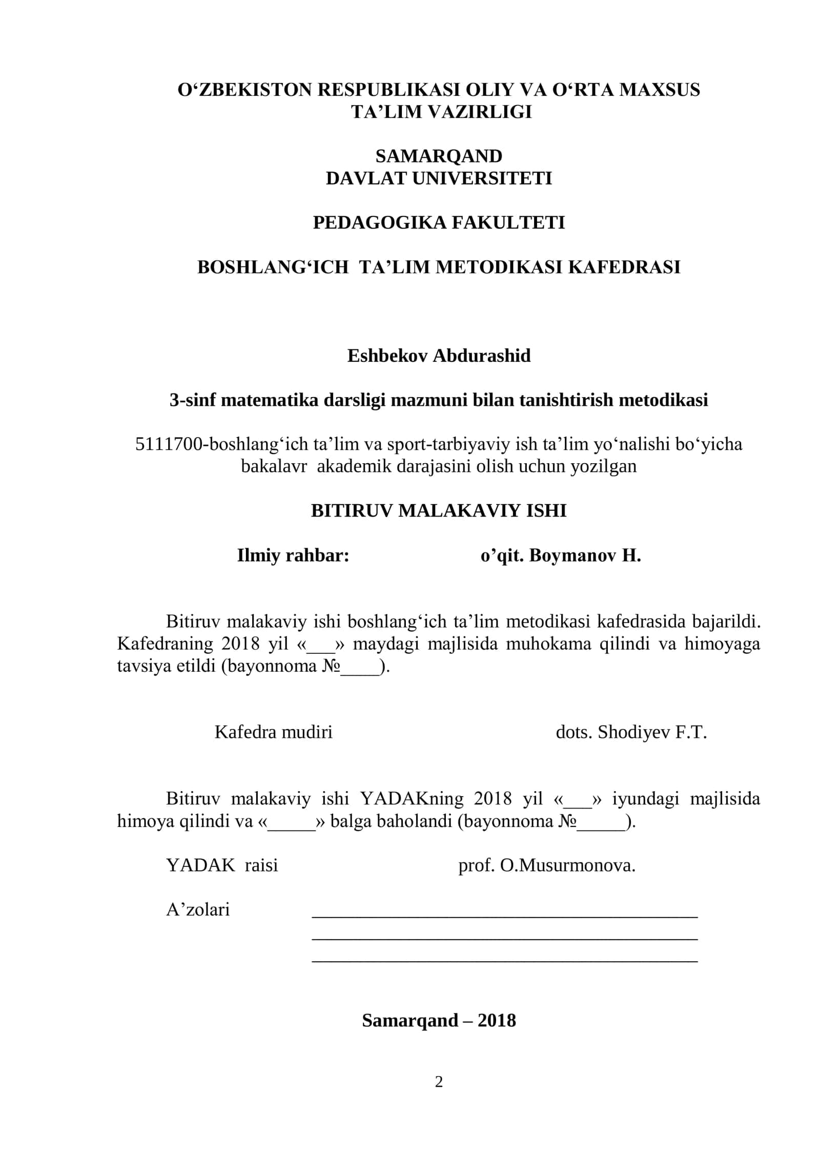 3-sinf matematika darsligi mazmuni bilan tanishtirish metodikasi