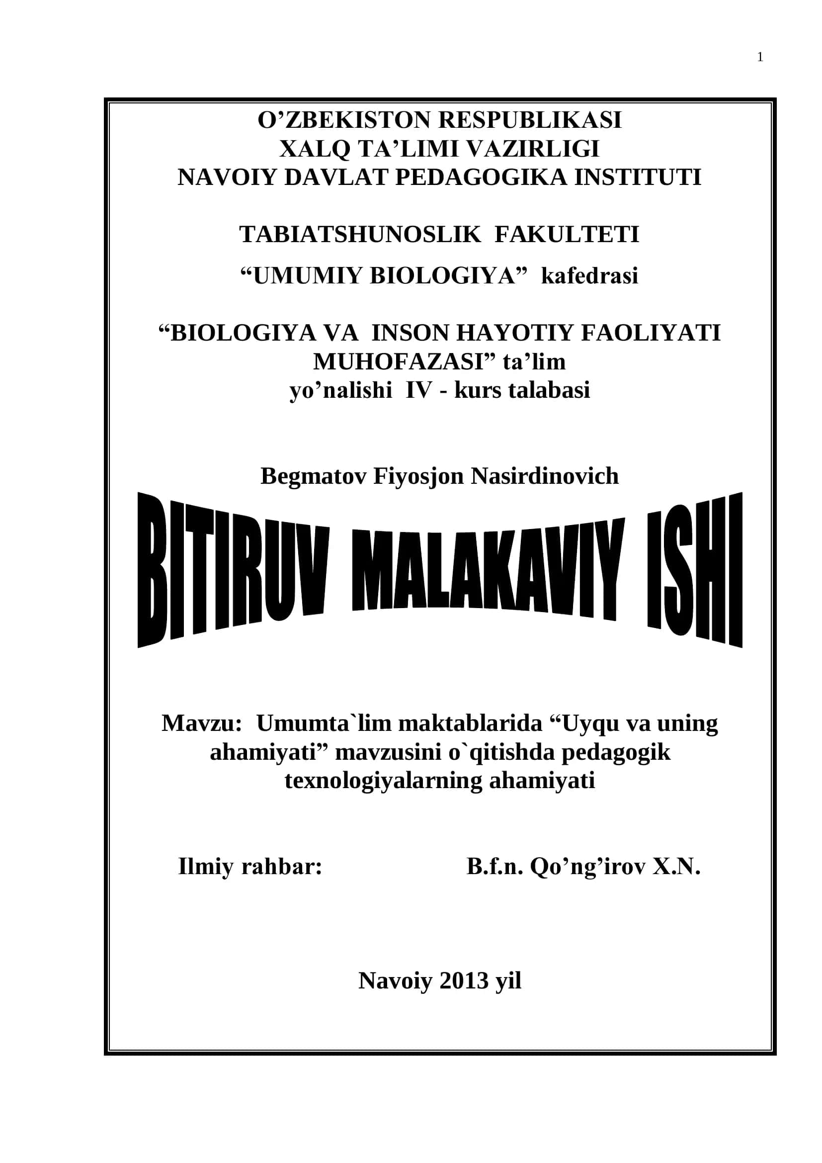 BIOLOGIYA VA INSON HAYOTIY FAOLIYATI