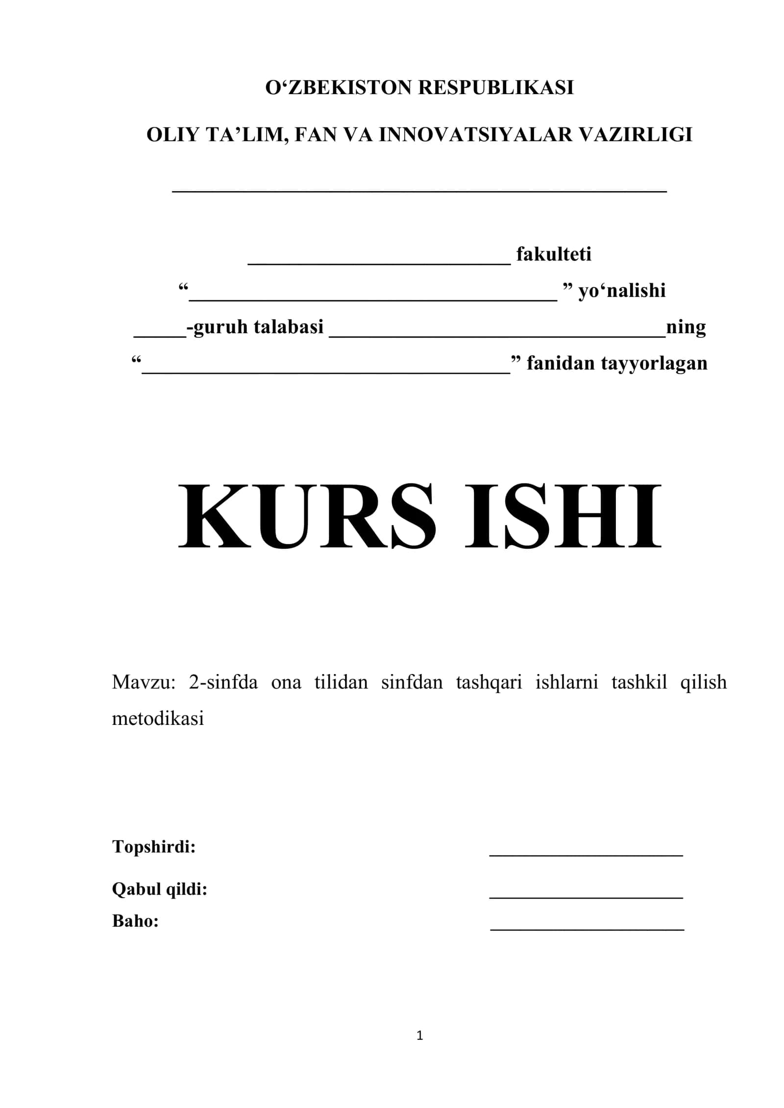 2-sinfda ona tilidan sinfdan tashqari ishlarni tashkil qilish metodikasi