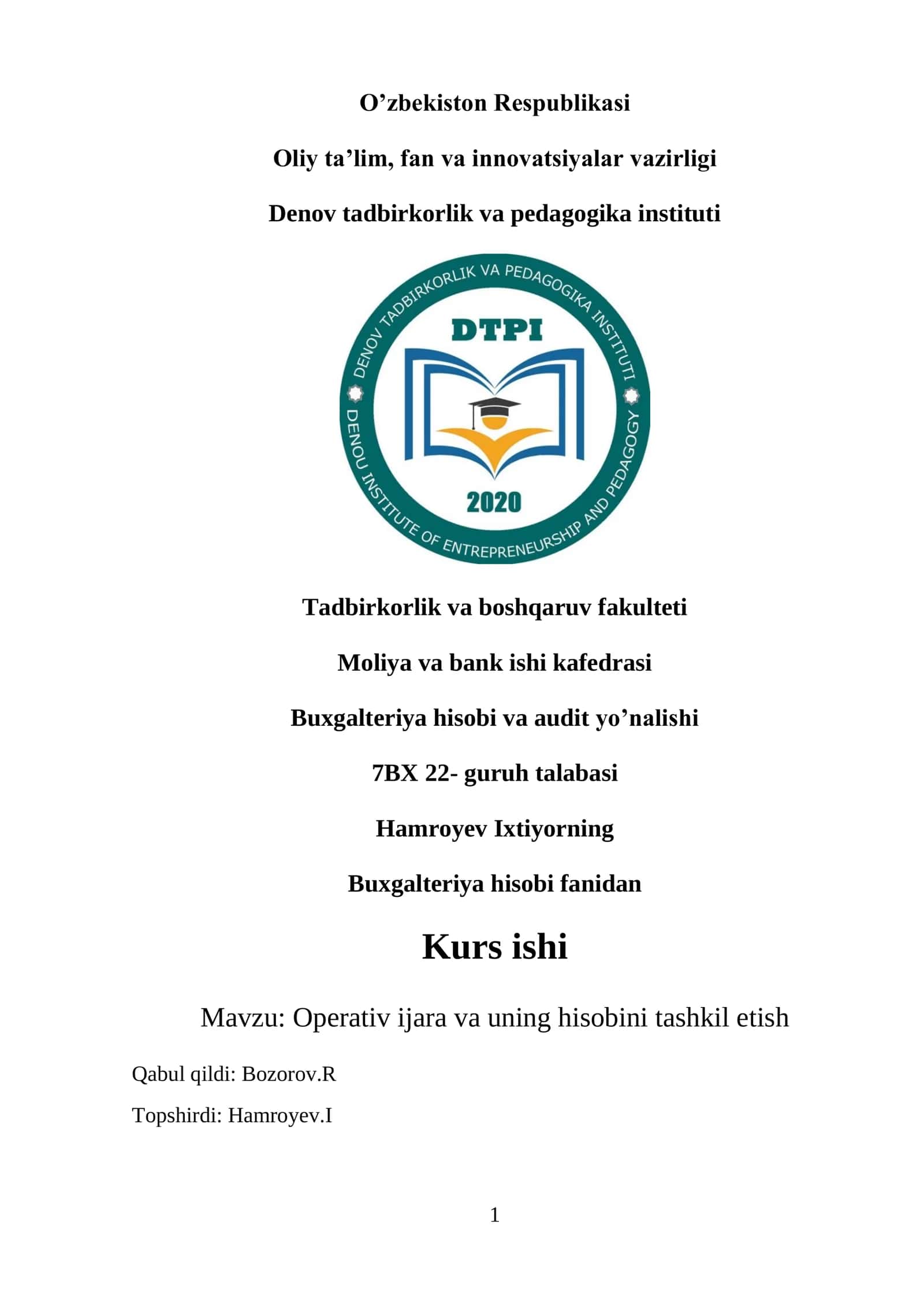 Operativ ijara va uning hisobini tashkil etish