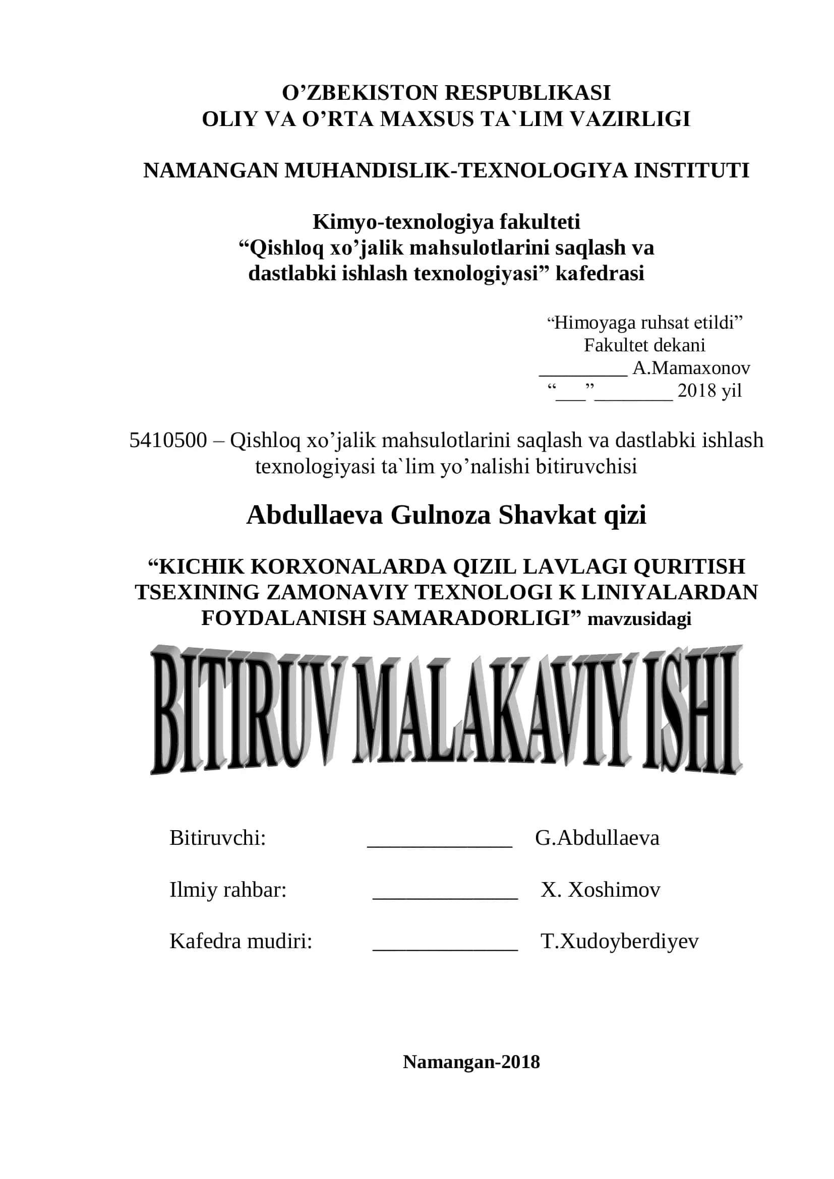 KICHIK KORXONALARDA QIZIL LAVLAGI QURITISH TSEXINING ZAMONAVIY TEXNOLOGI K LINIYALARDAN FOYDALANISH SAMARADORLIGI