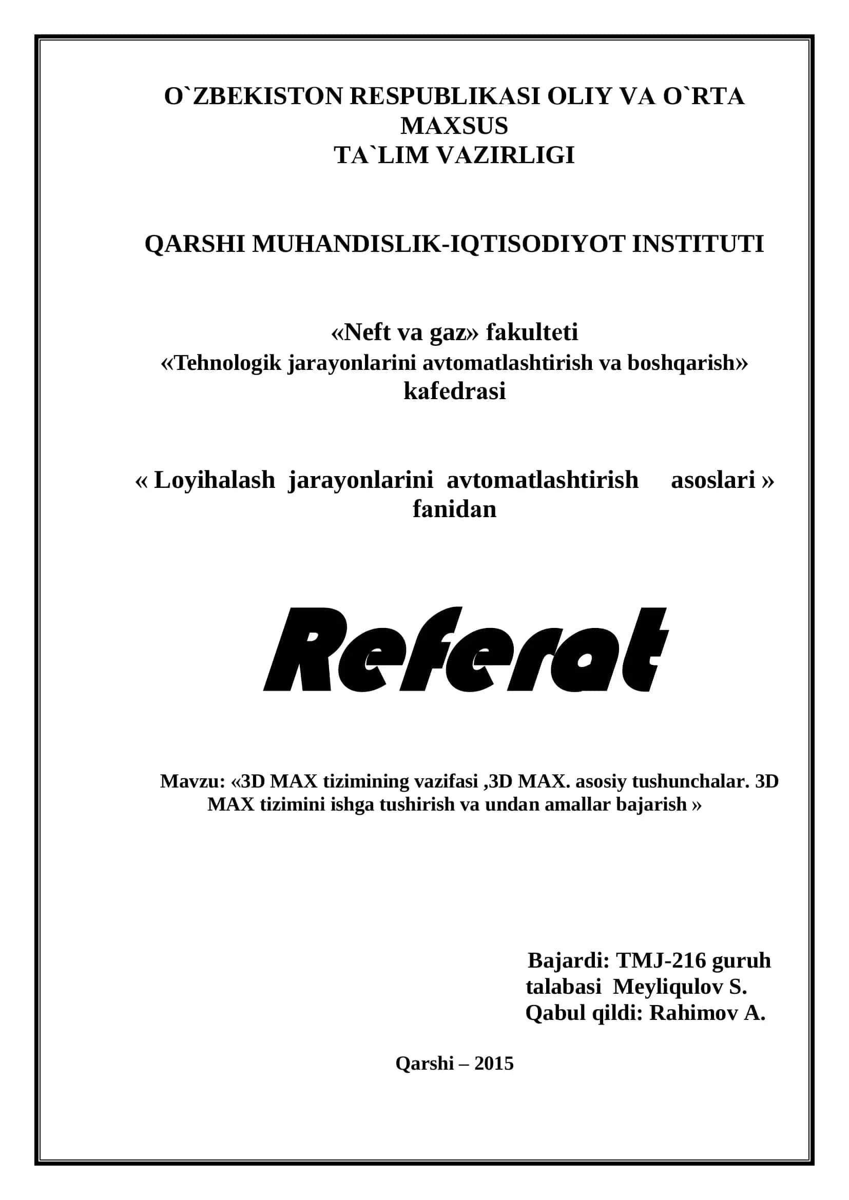 Loyihalash jarayonlarini avtomatlashtirish asoslari
