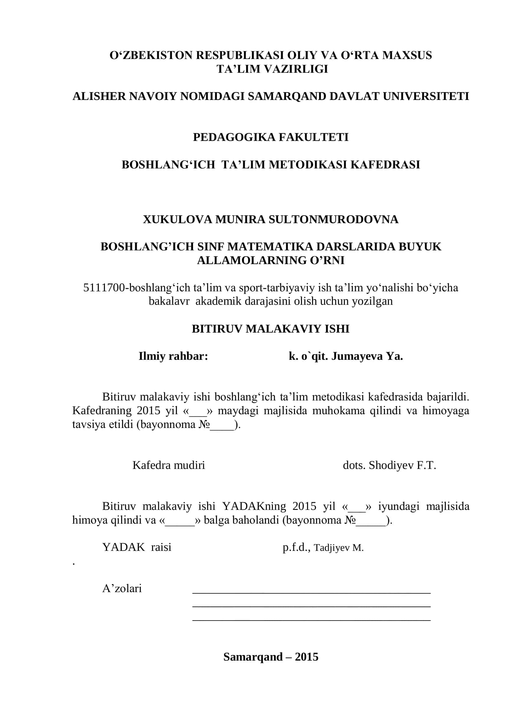 BOB BOSHLANG‘ICH SINF MATEMATIKA DARSLARIDA MATEMATIKA TARIXINI O‘