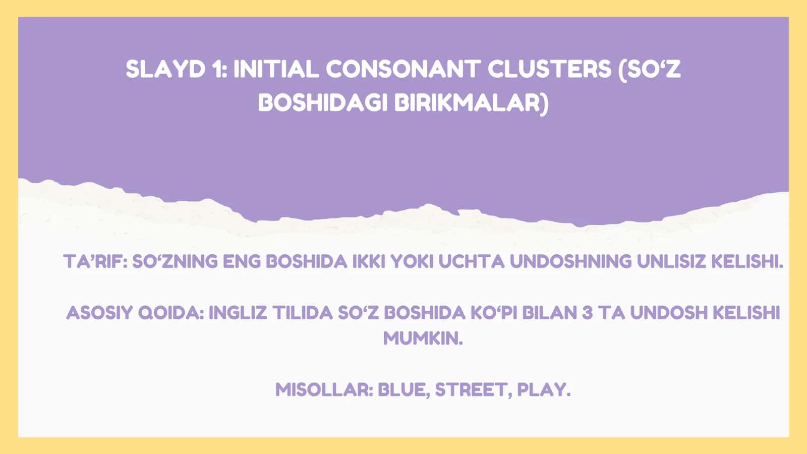 INITIAL CONSONANT CLUSTERS (SO‘Z BOSHIDAGI BIRIKMALAR)