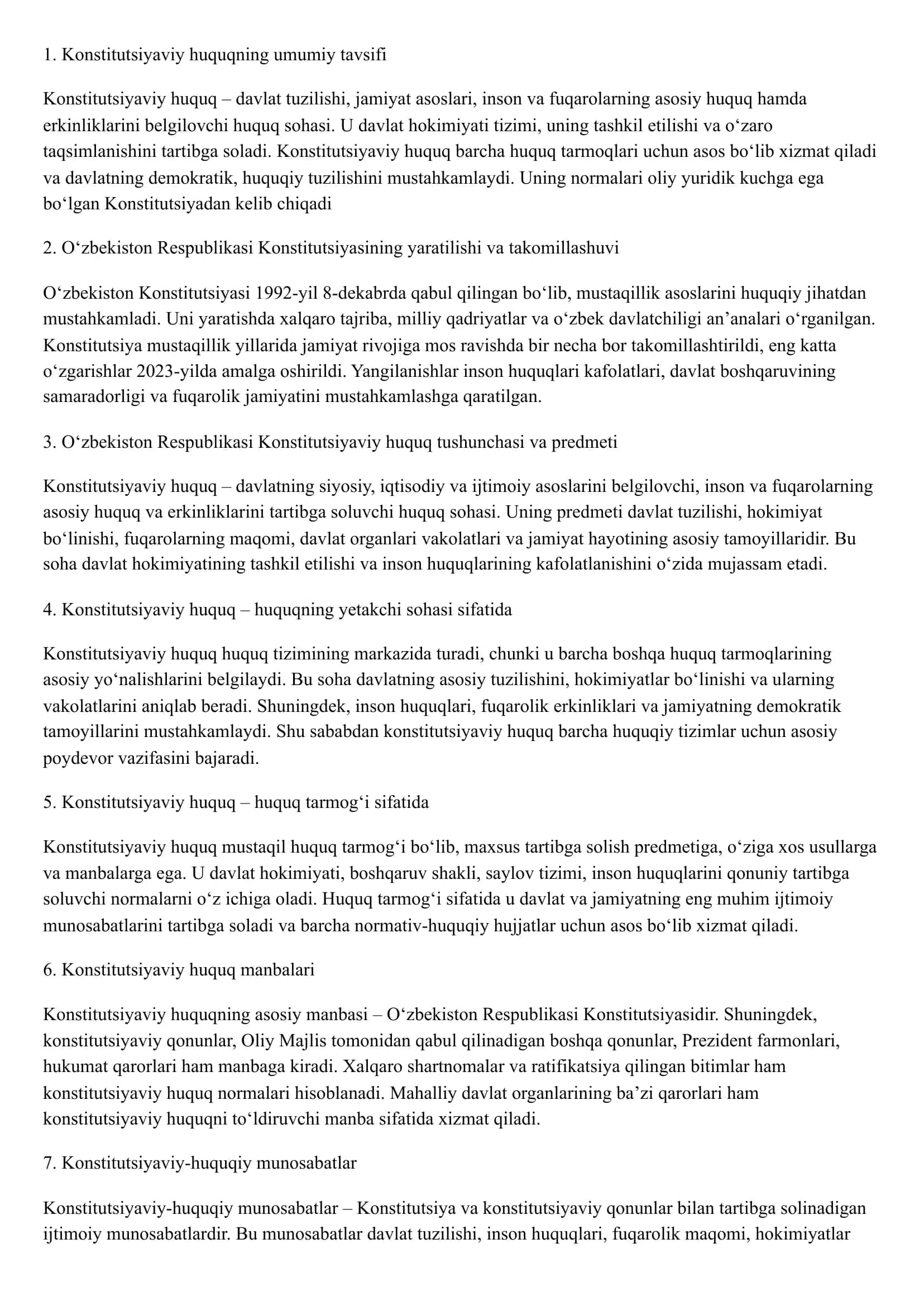 Konstitutsiyaviy huquq fanidan sessiya javoblari