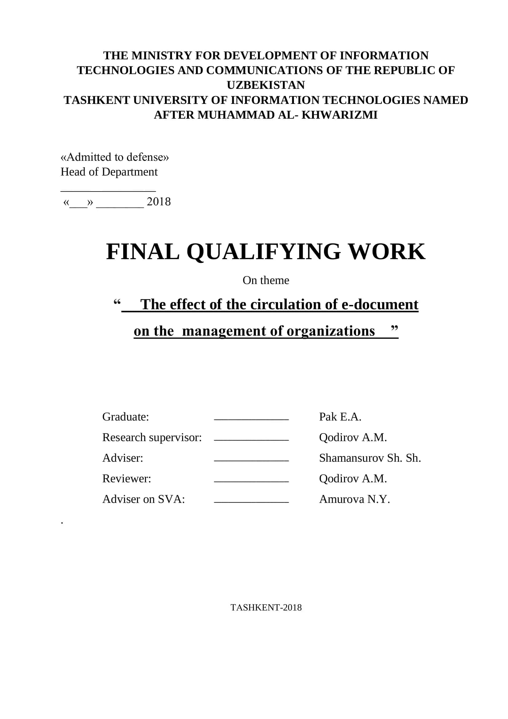 FINAL QUALIFYING WORK "The effect of the circulation of e-document on the management of organizations"