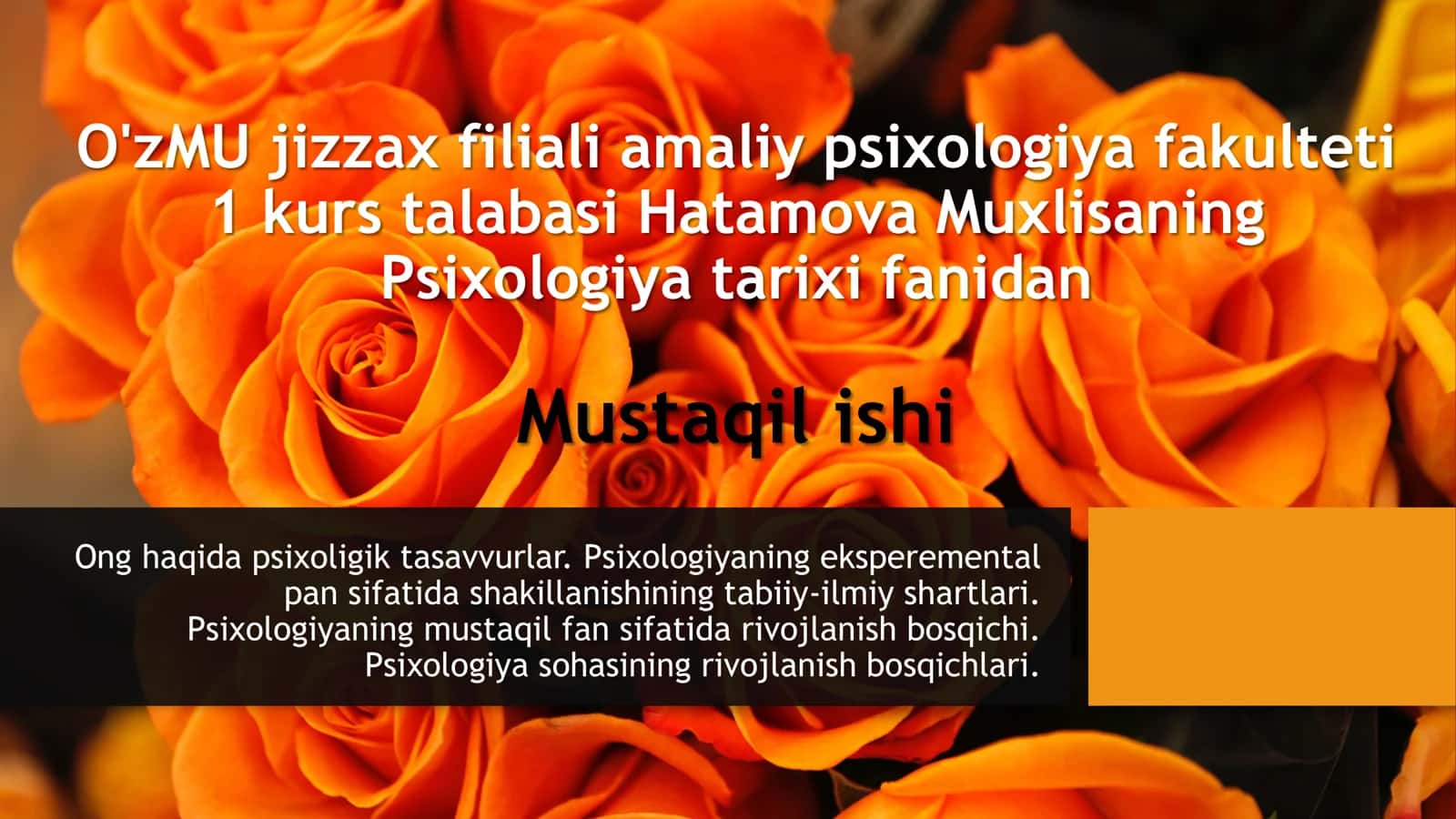 Ong haqida psixoligik tasavvurlar. Psixologiyaning eksperemental pan sifatida shakillanishining tabiiy-ilmiy shartlari. Psixologiyaning mustaqil fan sifatida rivojlanish bosqichi. Psixologiya sohasining rivojlanish bosqichlari