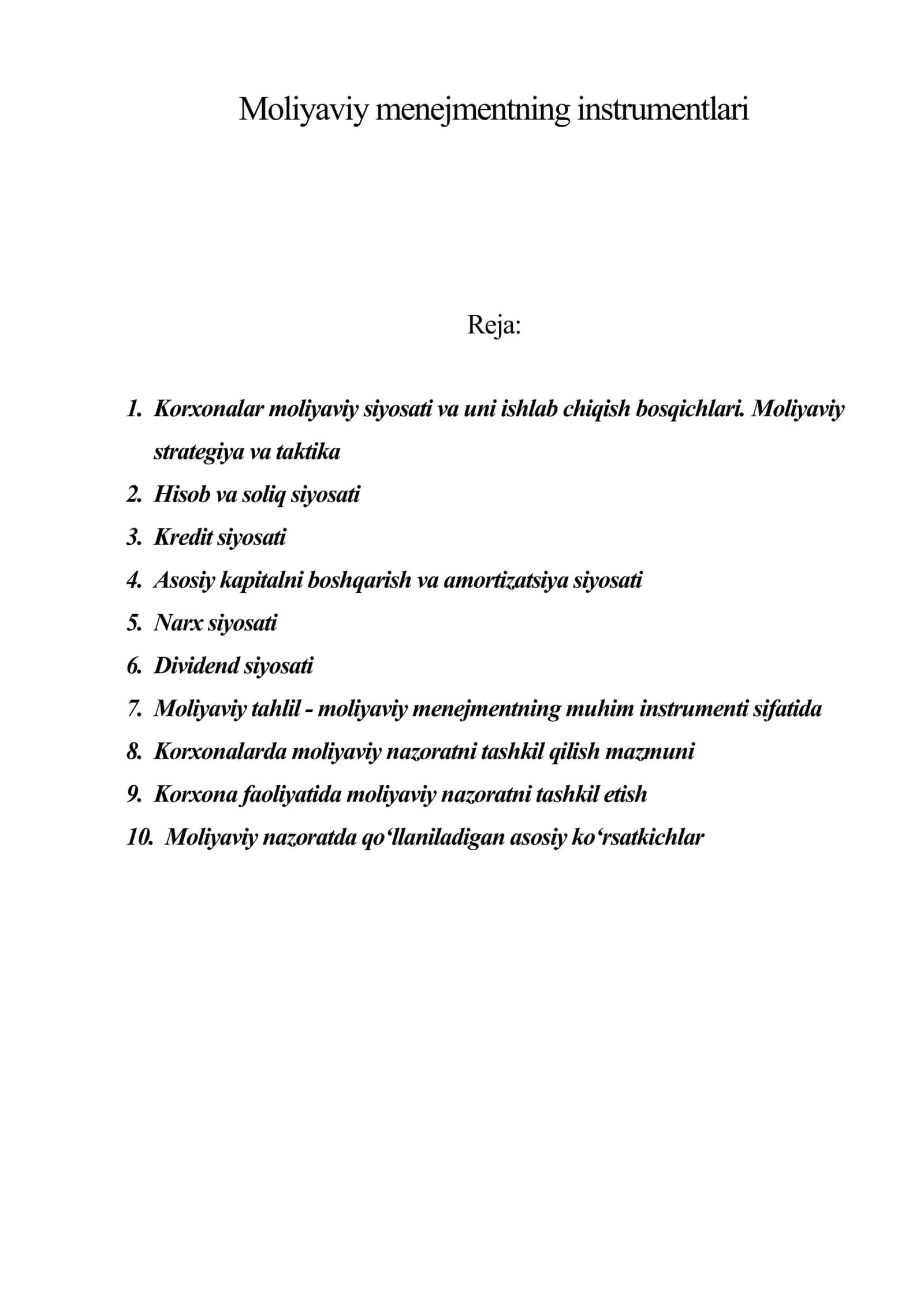 Moliyaviy menejmentning instrumentlari
