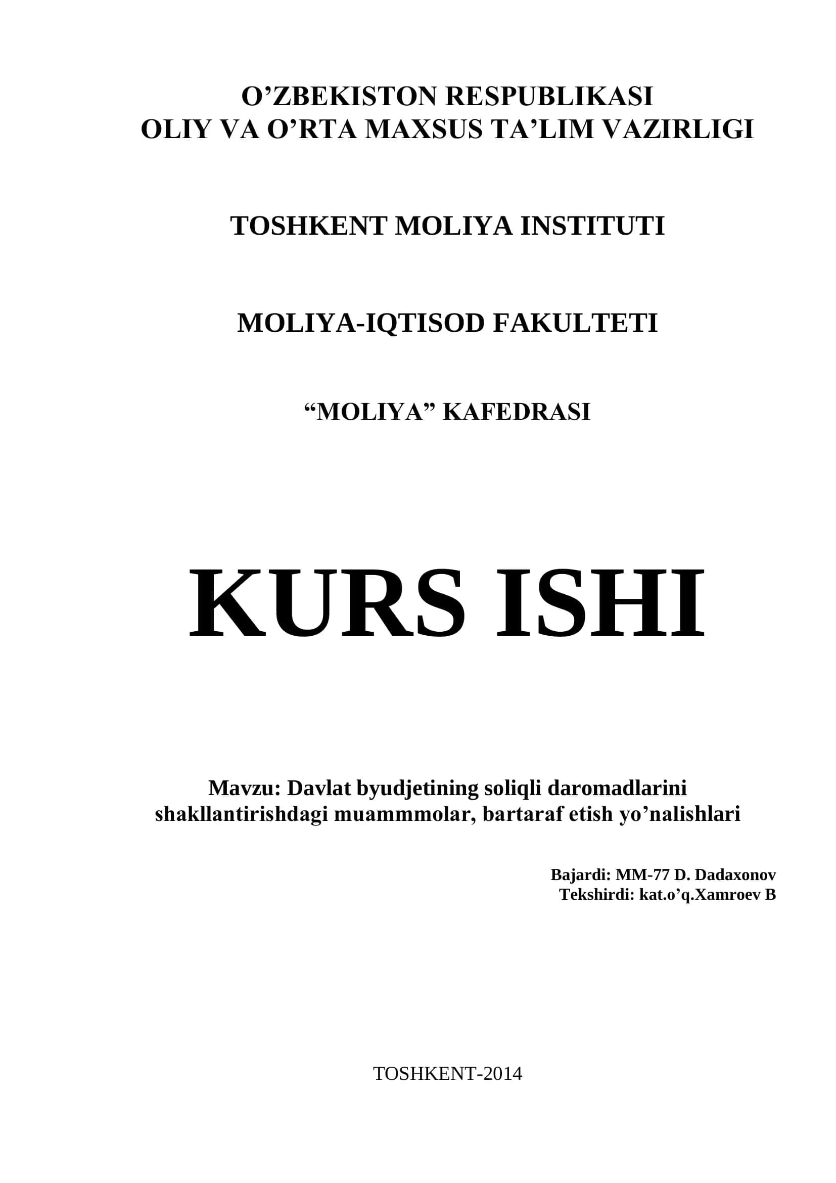 Davlat byudjetining soliqli daromadlarini shakllantirishdagi muammmolar, bartaraf etish yo’nalishlari