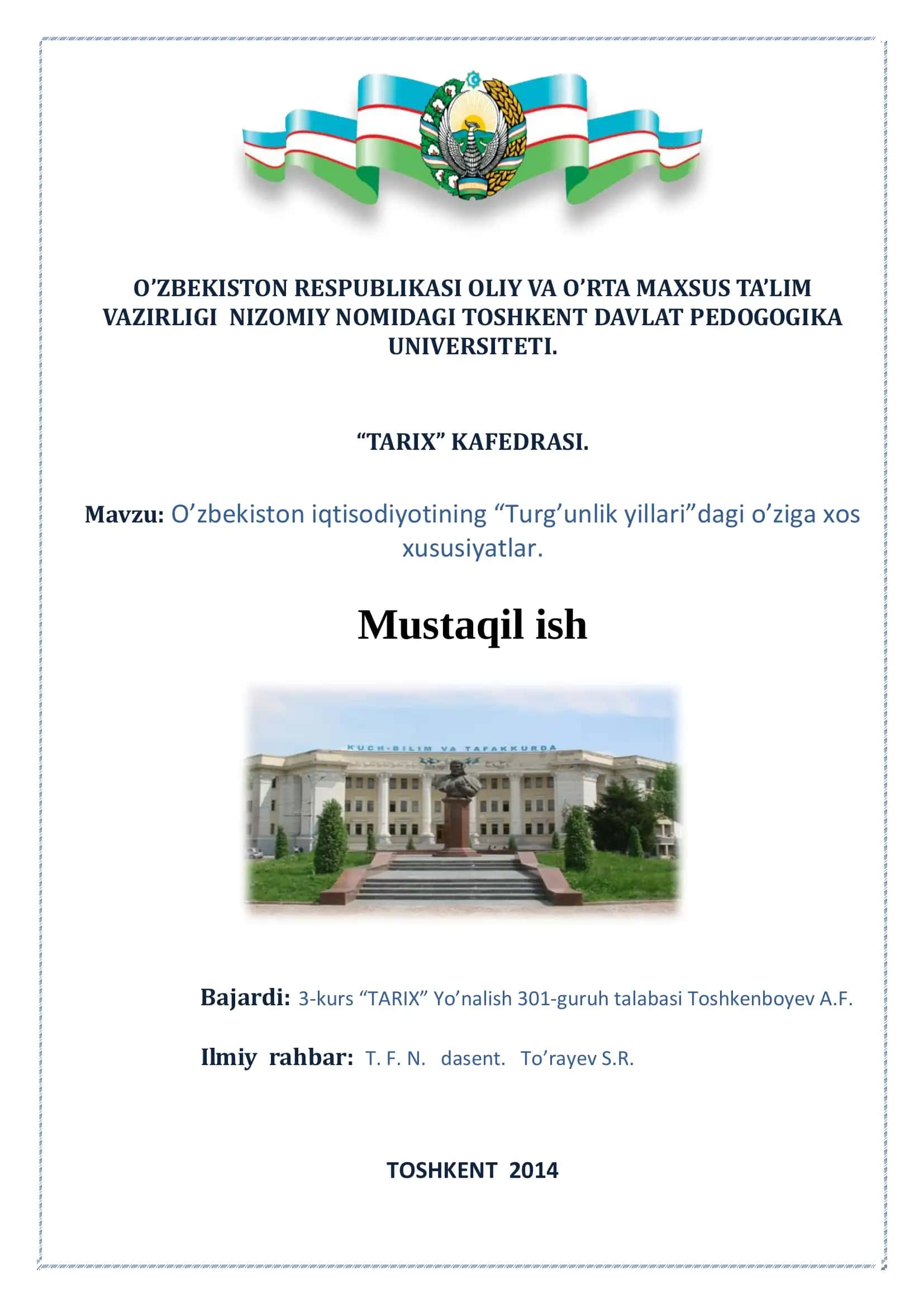 O’zbekiston iqtisodiyotining “Turg’unlik yillari”dagi o’ziga xos xususiyatlar
