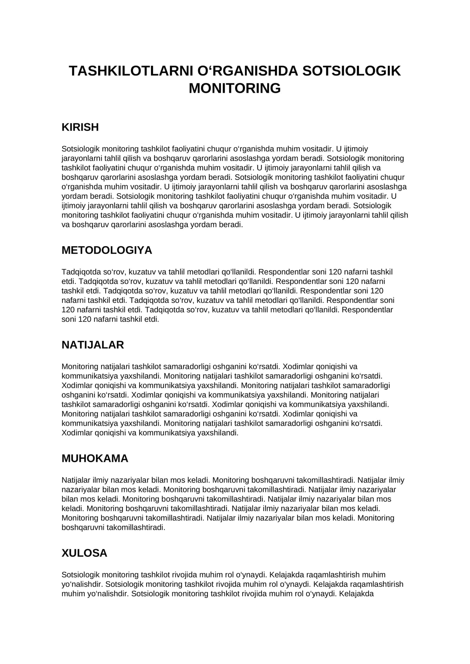 TASHKILOTLARNI O‘RGANISHDA SOTSIOLOGIK MONITORING