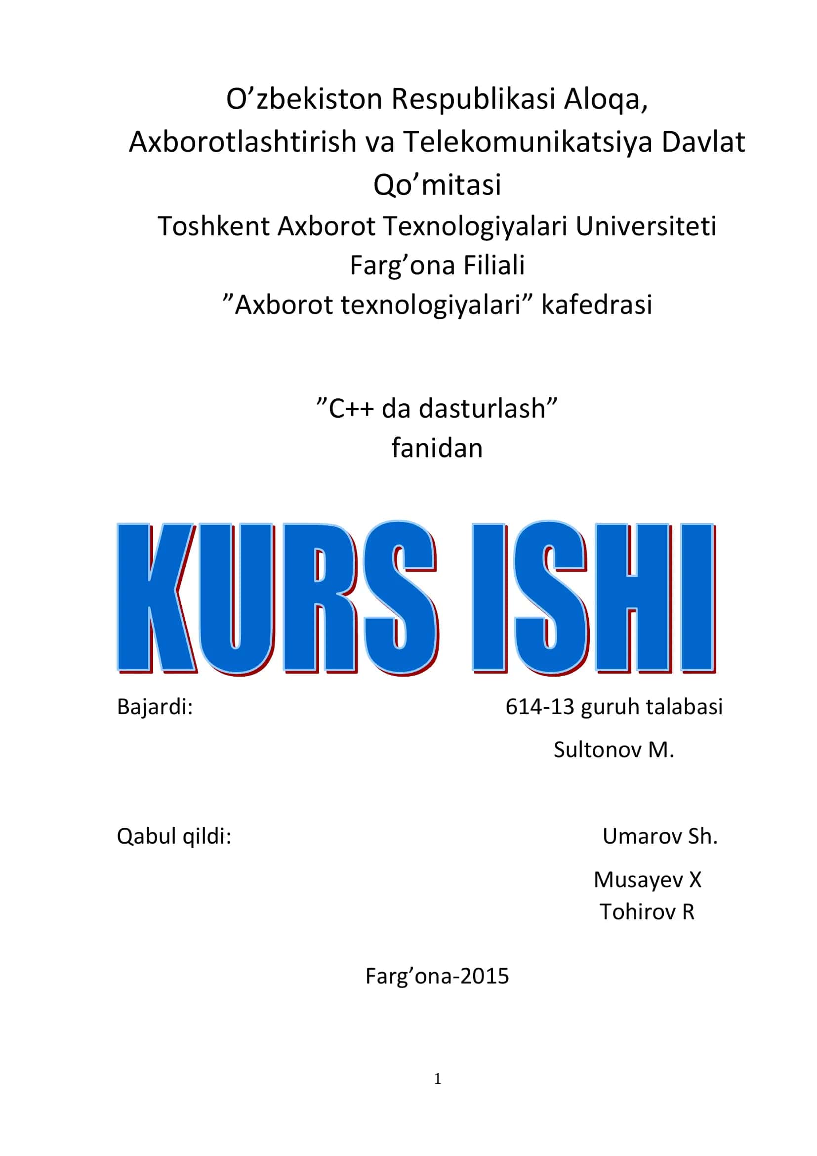 "GOLD" nomli kompyuter va kompyuter aksessuar sotish bilan shug‟illanadigan magazinning kirim bazasini yaratish