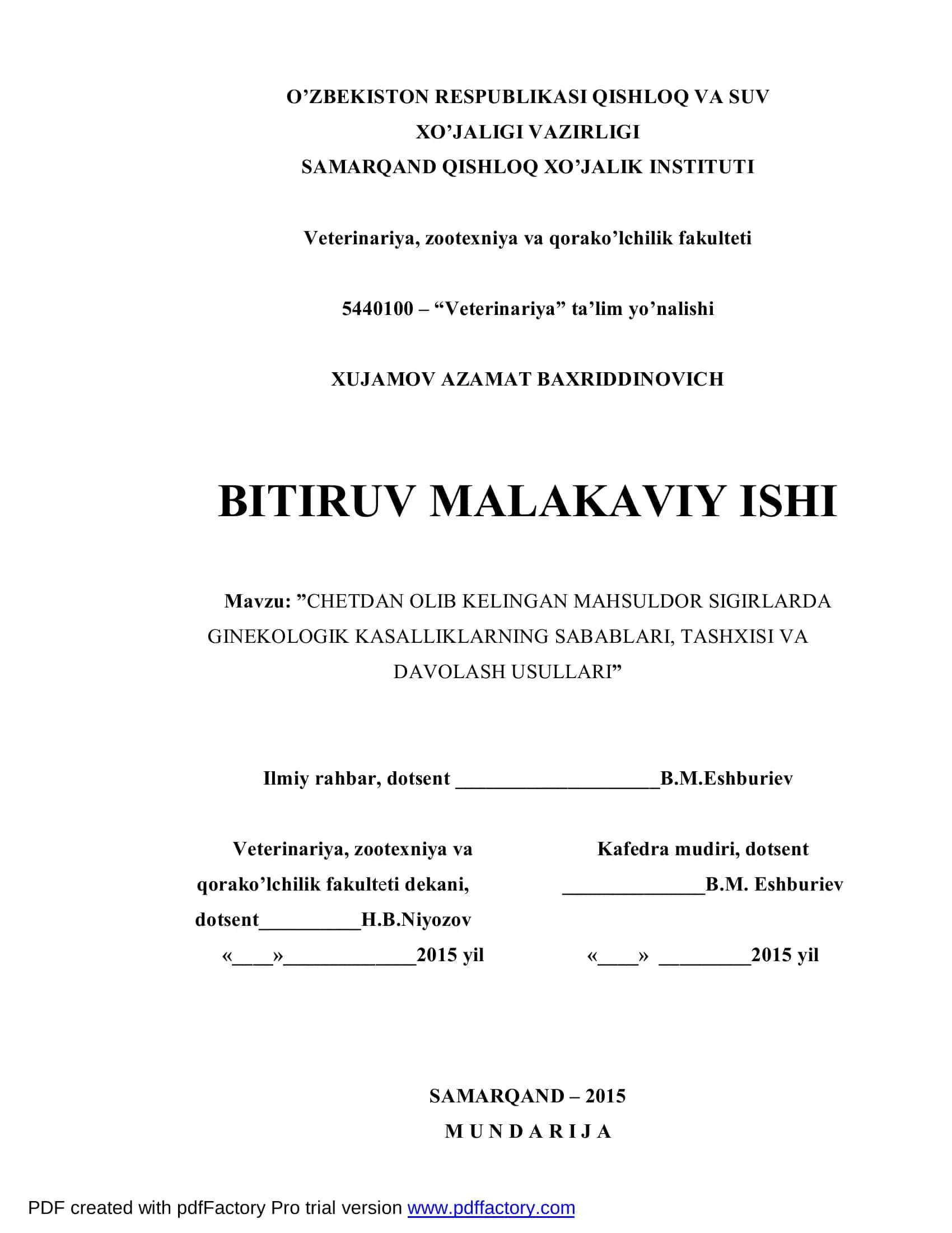 CHETDAN OLIB KELINGAN MAHSULDOR SIGIRLARDA GINEKOLOGIK KASALLIKLARNING SABABLARI, TASHXISI VA DAVOLASH USULLARI