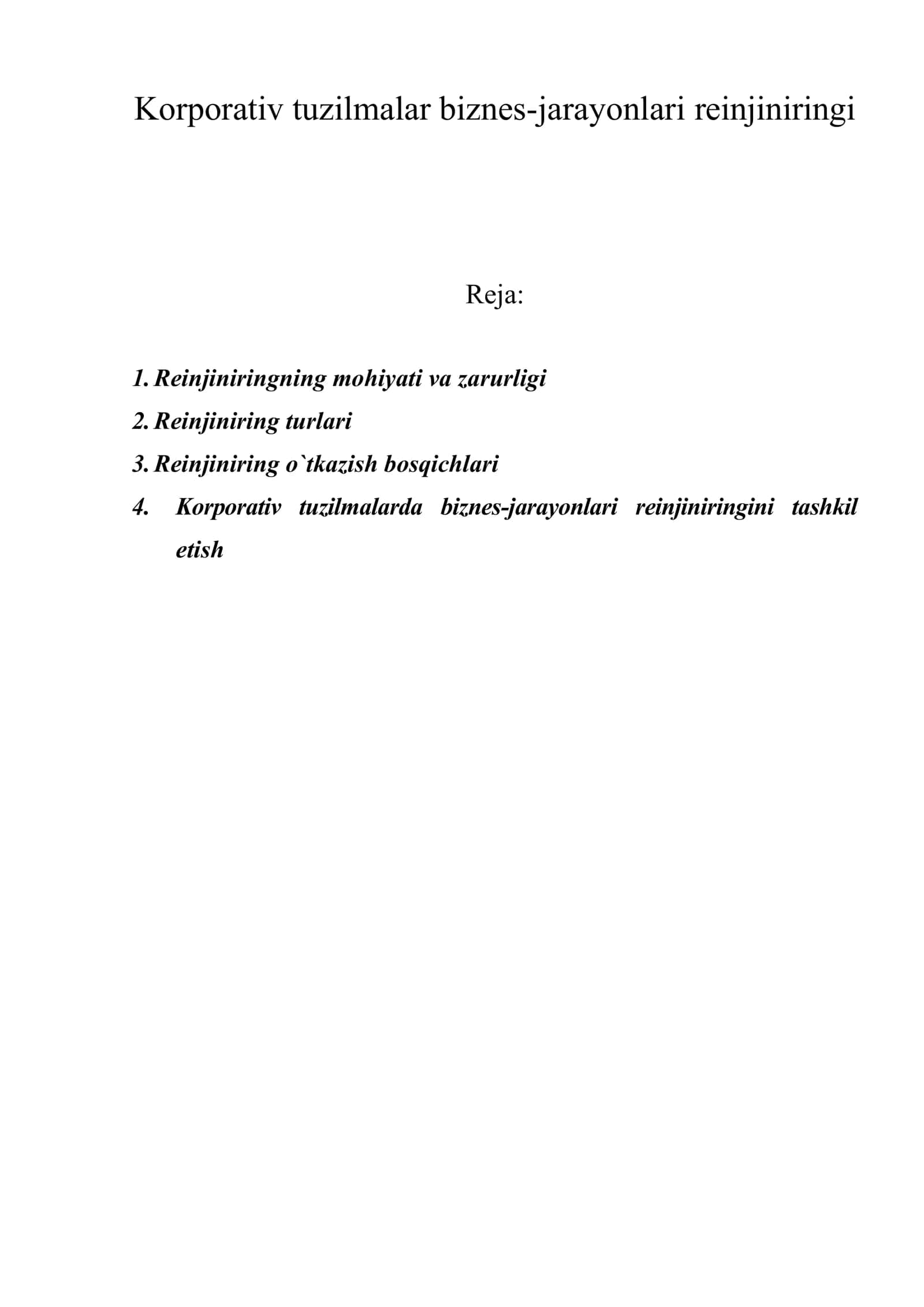 Korporativ tuzilmalar biznes-jarayonlari reinjiniringi