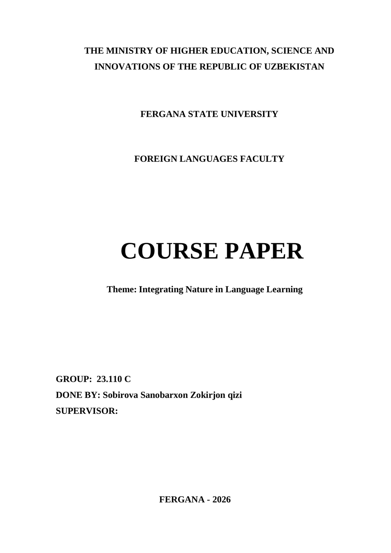 Course Paper: Integrating Nature in Language Learning